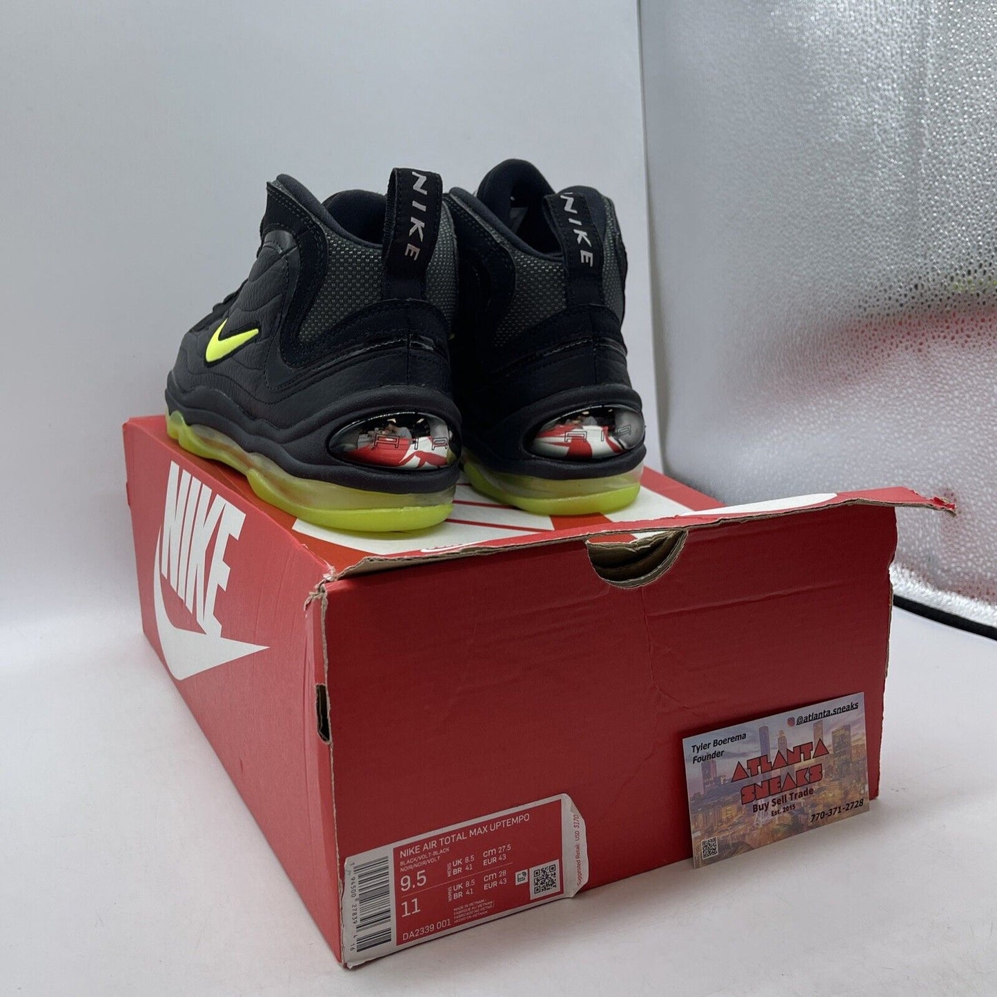 Size 9.5 - Nike Air Total Max Uptempo Black Volt Suede Leather (DA2339-001)