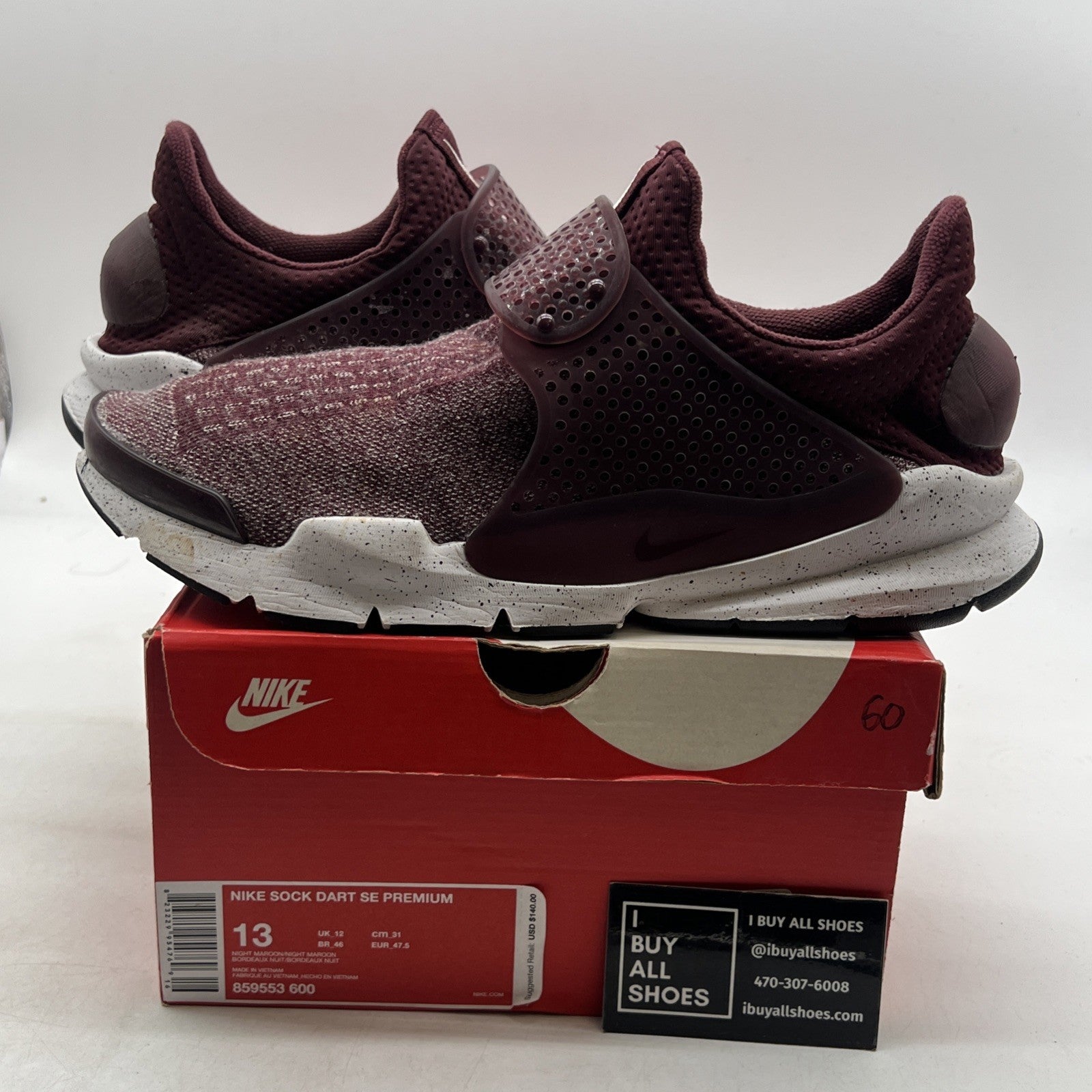Size 13 - Nike Sock Dart SE Premium Night Maroon (859553-600)