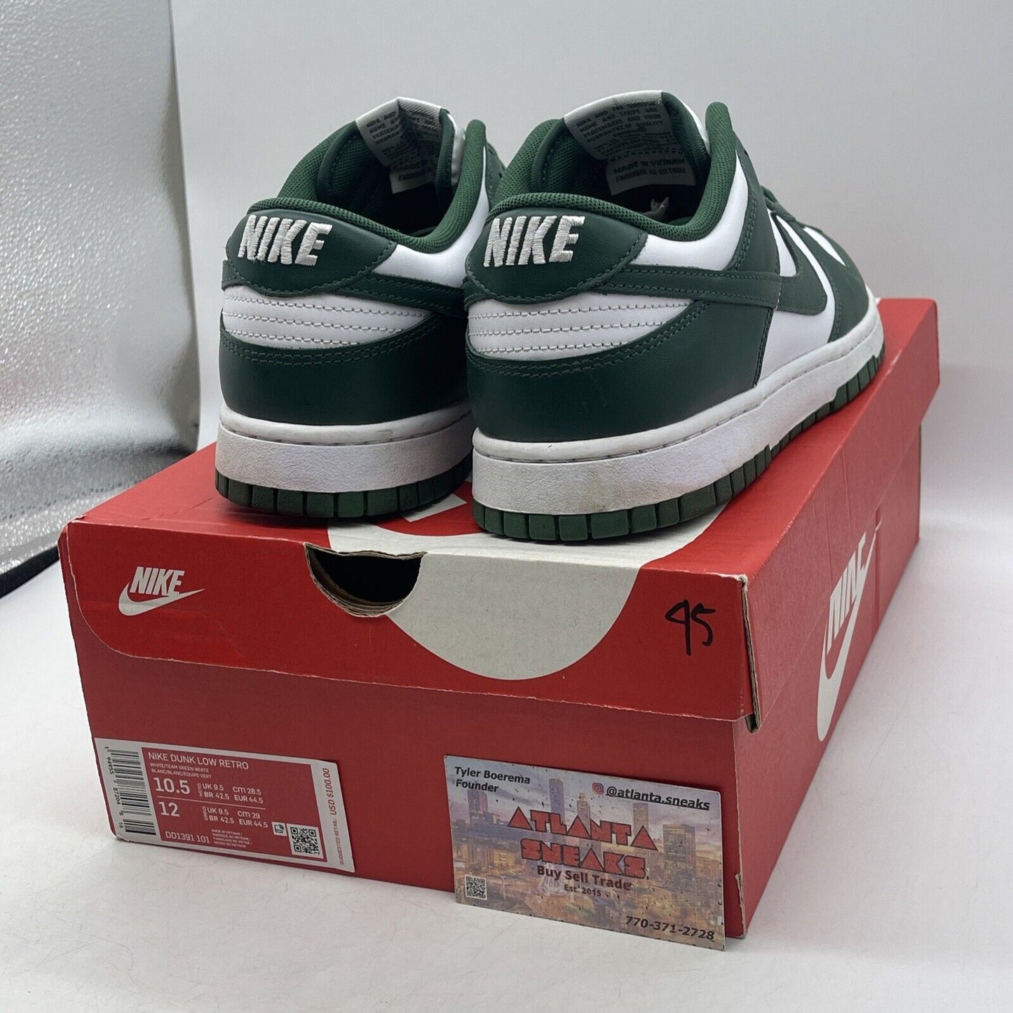 Size 10.5 - Nike Dunk Low Michigan State Green White Leather (DD1391-101)