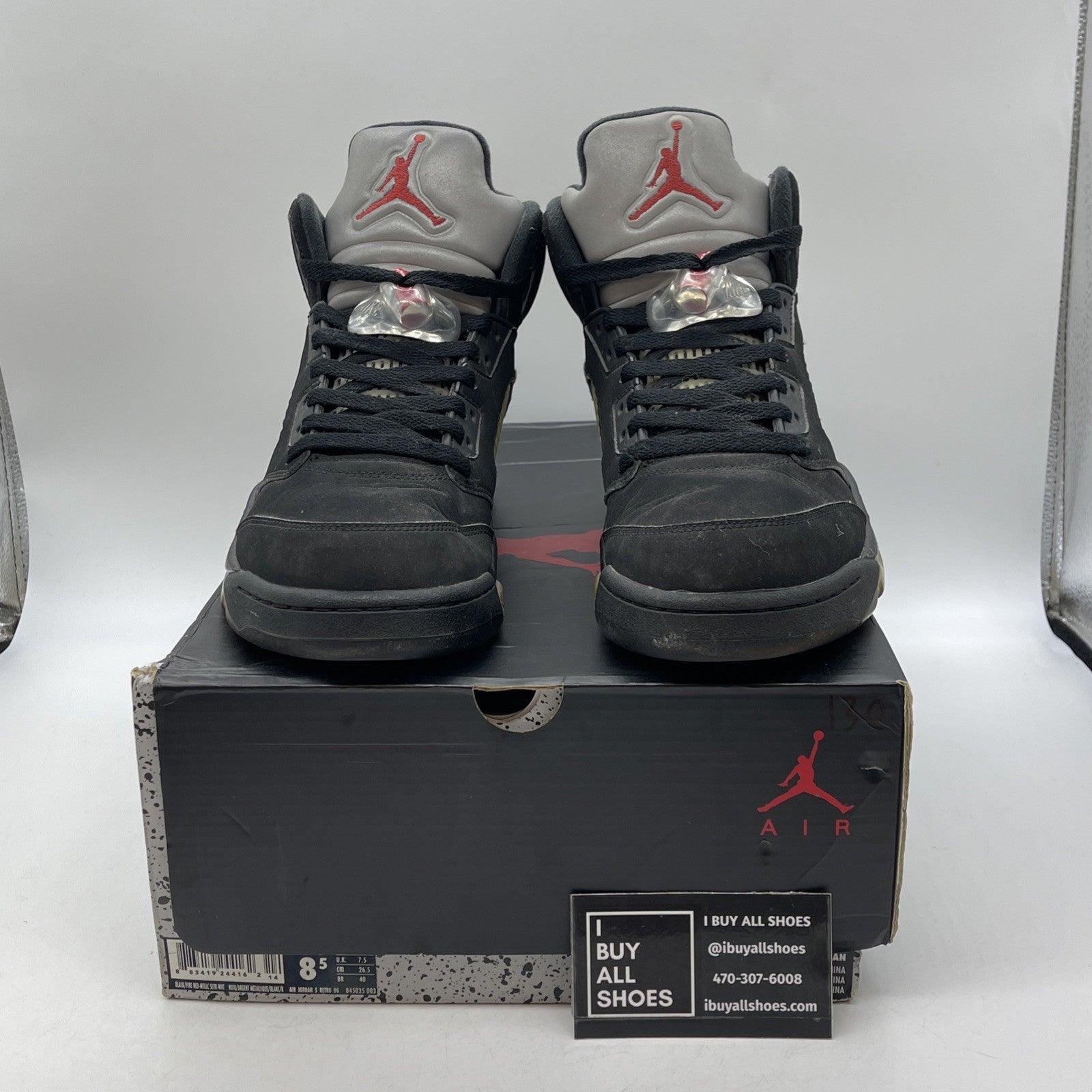 Size 8.5 - Jordan 5 OG Mid Metallic Silver Black Suede (845035-003)