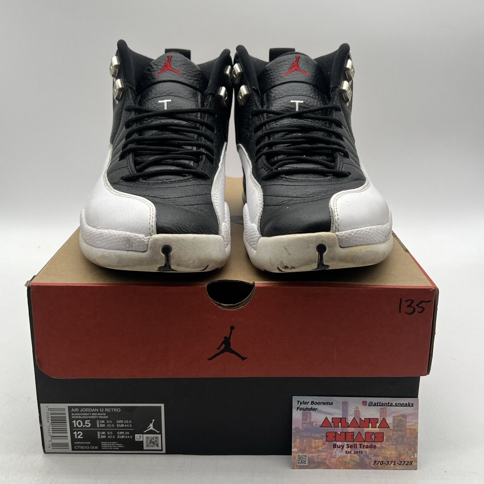 Size 10.5 - Jordan 12 Retro Mid Playoff Black White Leather Red (CT8013-006)