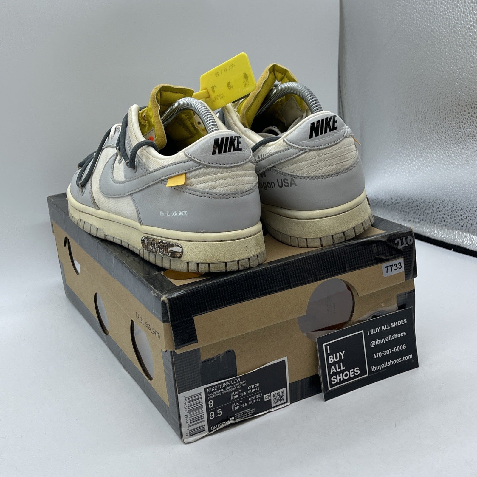 Size 8 - Nike Off-White x Dunk Low Lot 41 of 50 Grey Leather (DM1602-105)