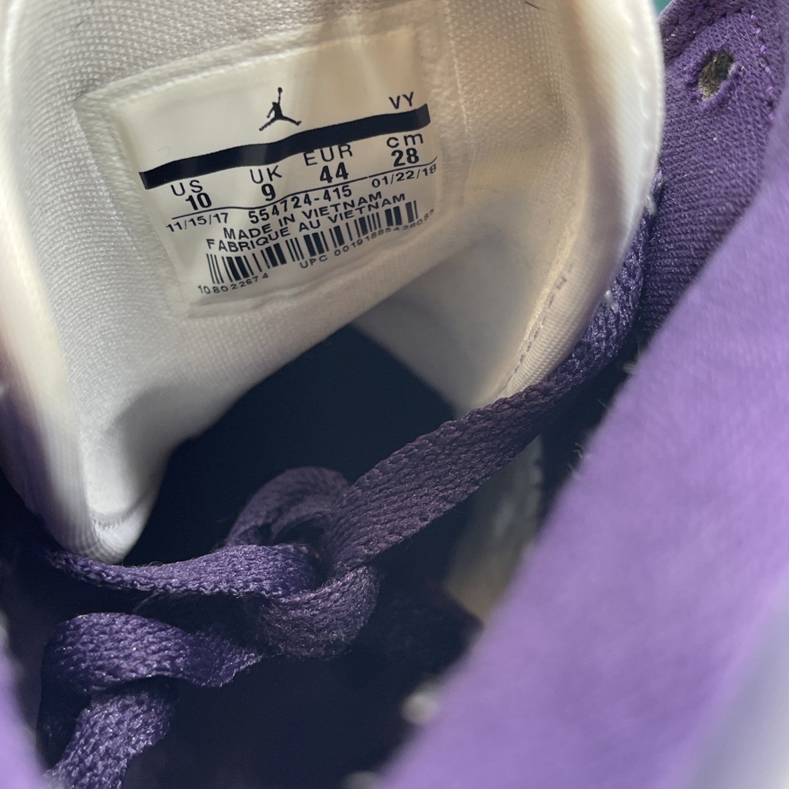 Size 10 - Air Jordan 1 Mid Hornets blue Purple White Leather (554724-415)