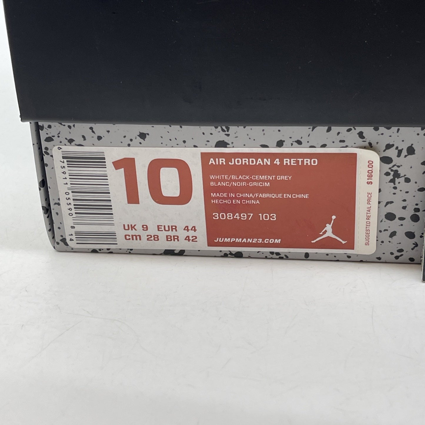 Size 10 - Jordan 4 Retro Cement 2012 Black White Leather (308497-103)