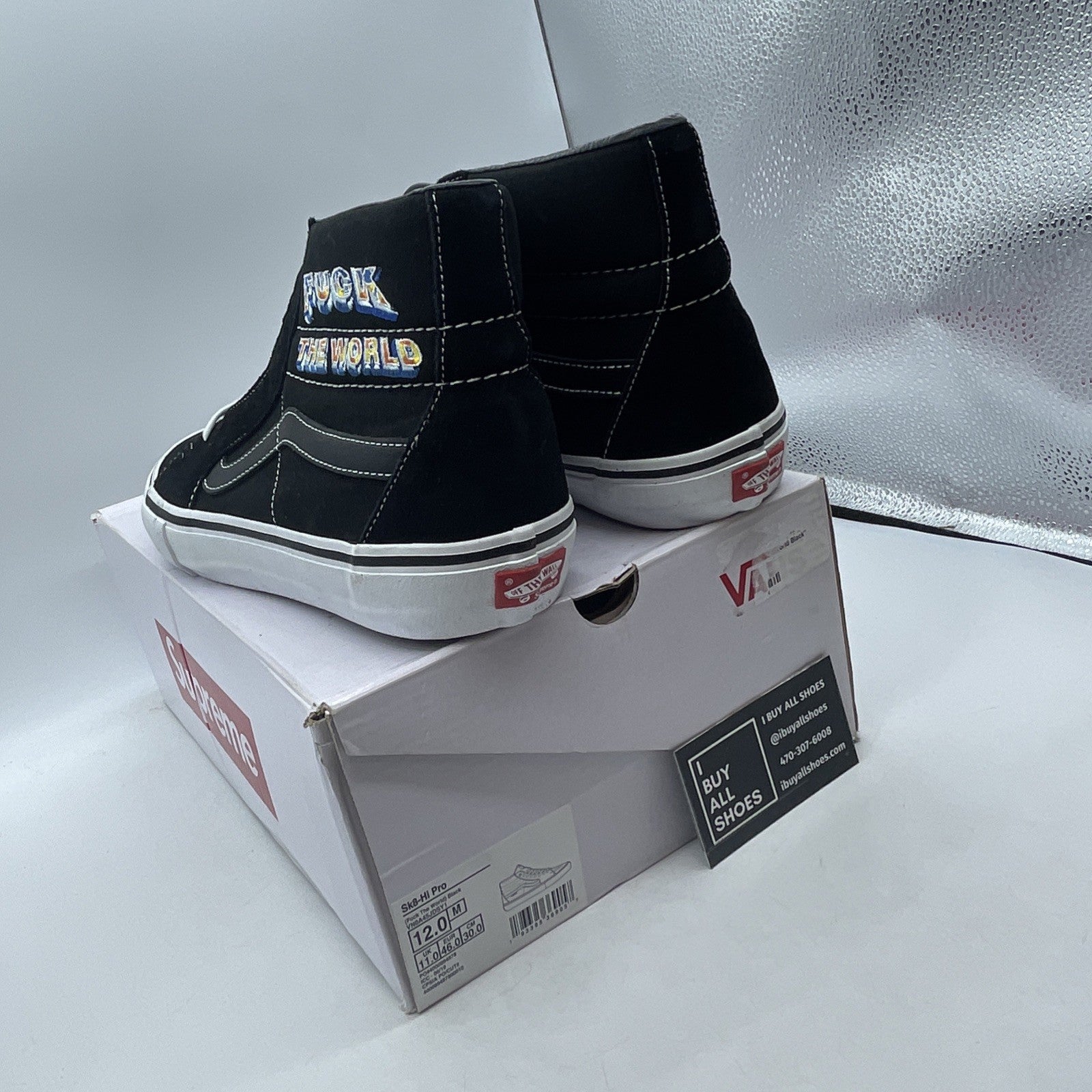 Size 12 - Vans Supreme x Sk8 High FK The World Black (BN0A45JDSY1)