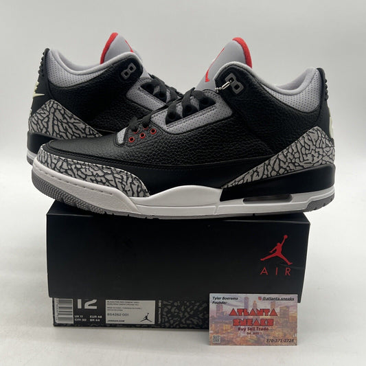 Size 12 - Jordan 3 Retro OG Mid Black Cement White Grey Leather  (854262-001)