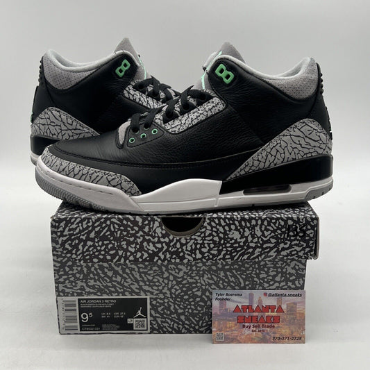 Size 9.5 - Air Jordan 3 Retro Green Glow Black White Mint Leather (CT8532-031)