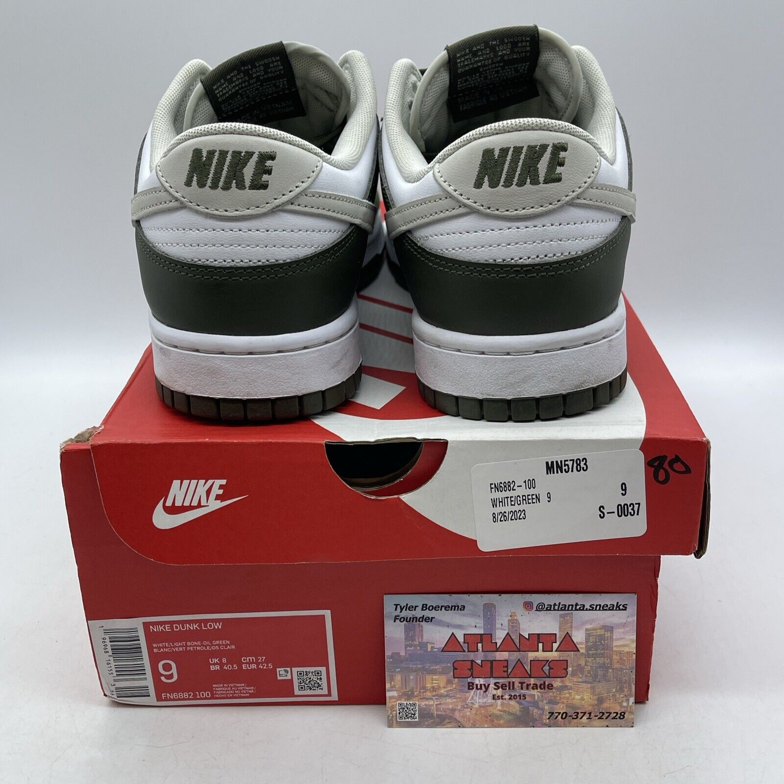 Size 9 - Nike Dunk Low Oil Green Grey White Leather (FN6882-100)