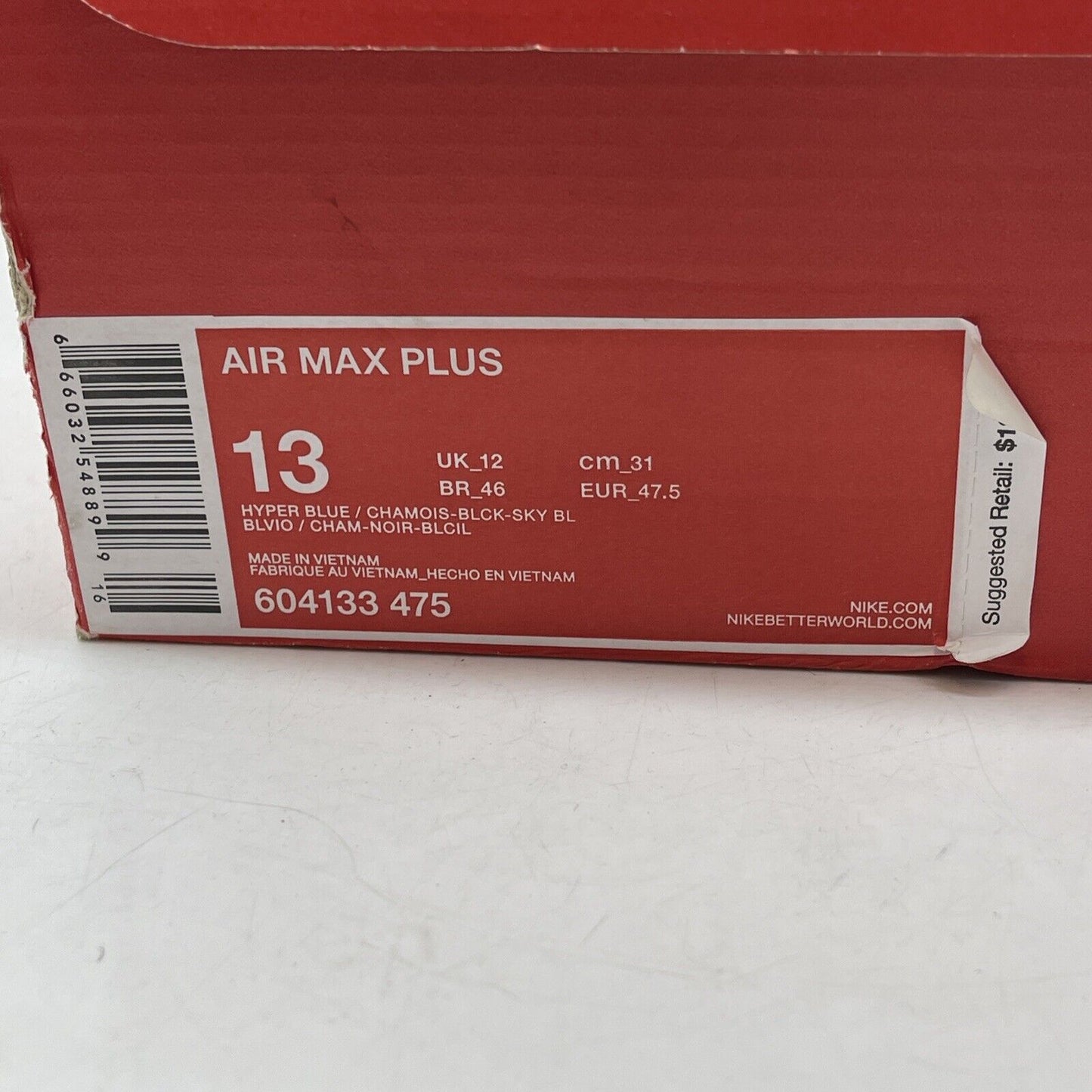 Size 13 - Nike Air Max Plus Hyper Blue White Black Suede Leather (604133-475)
