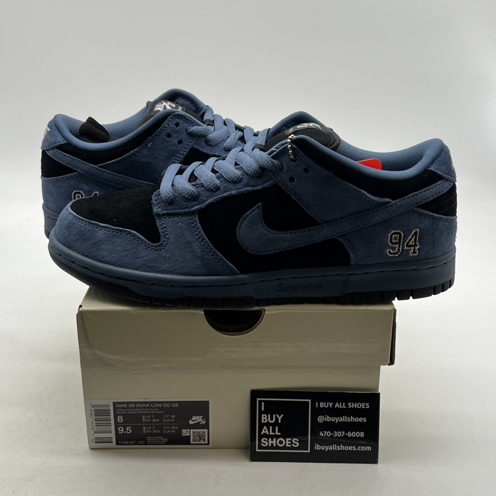 Size 8 - Nike Supreme x Dunk SB Low Ocean Fog (HQ8487-400)