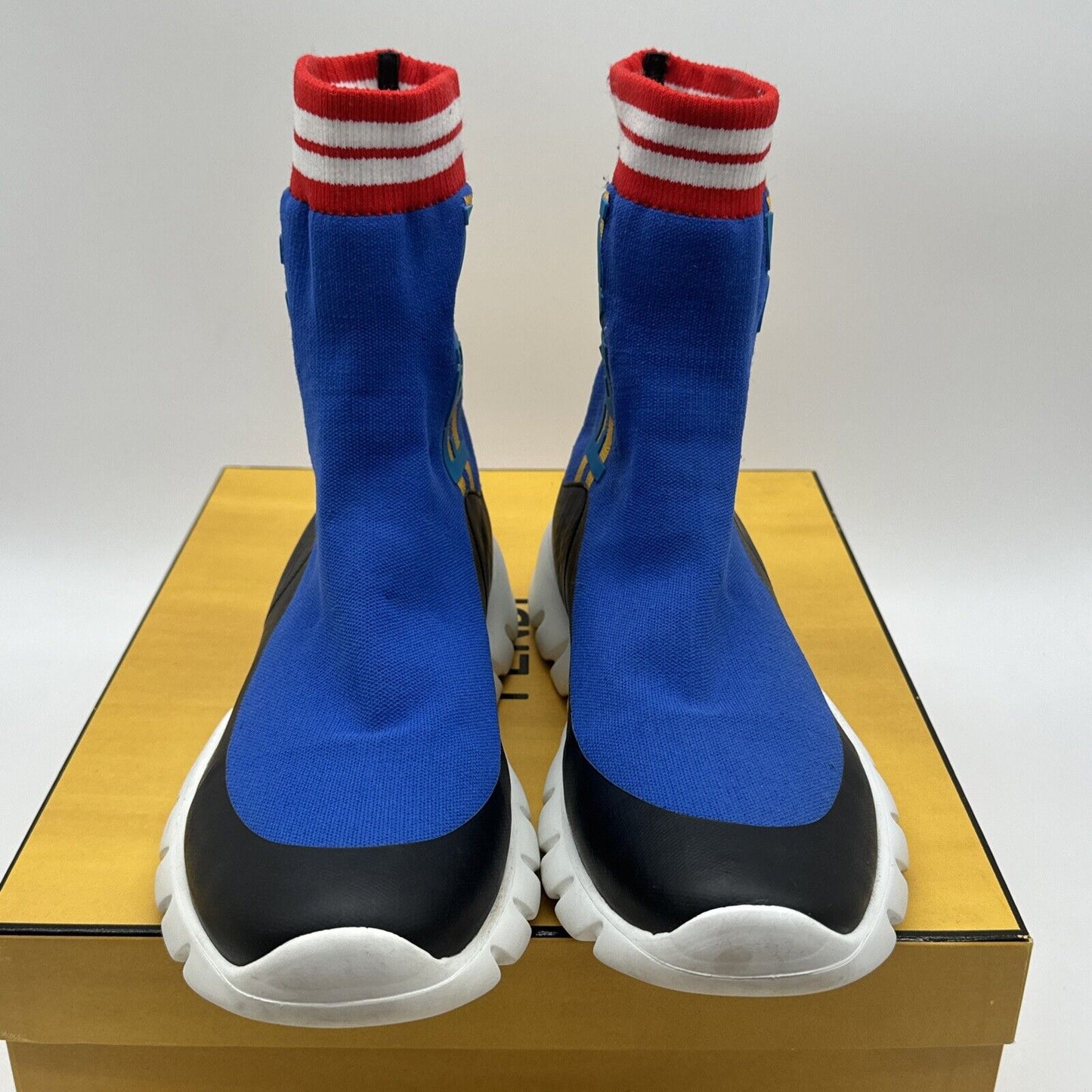 Size 9 - Fendi FF Blue  - 11OPF20191311 With Box Yellow Red Under Retail W