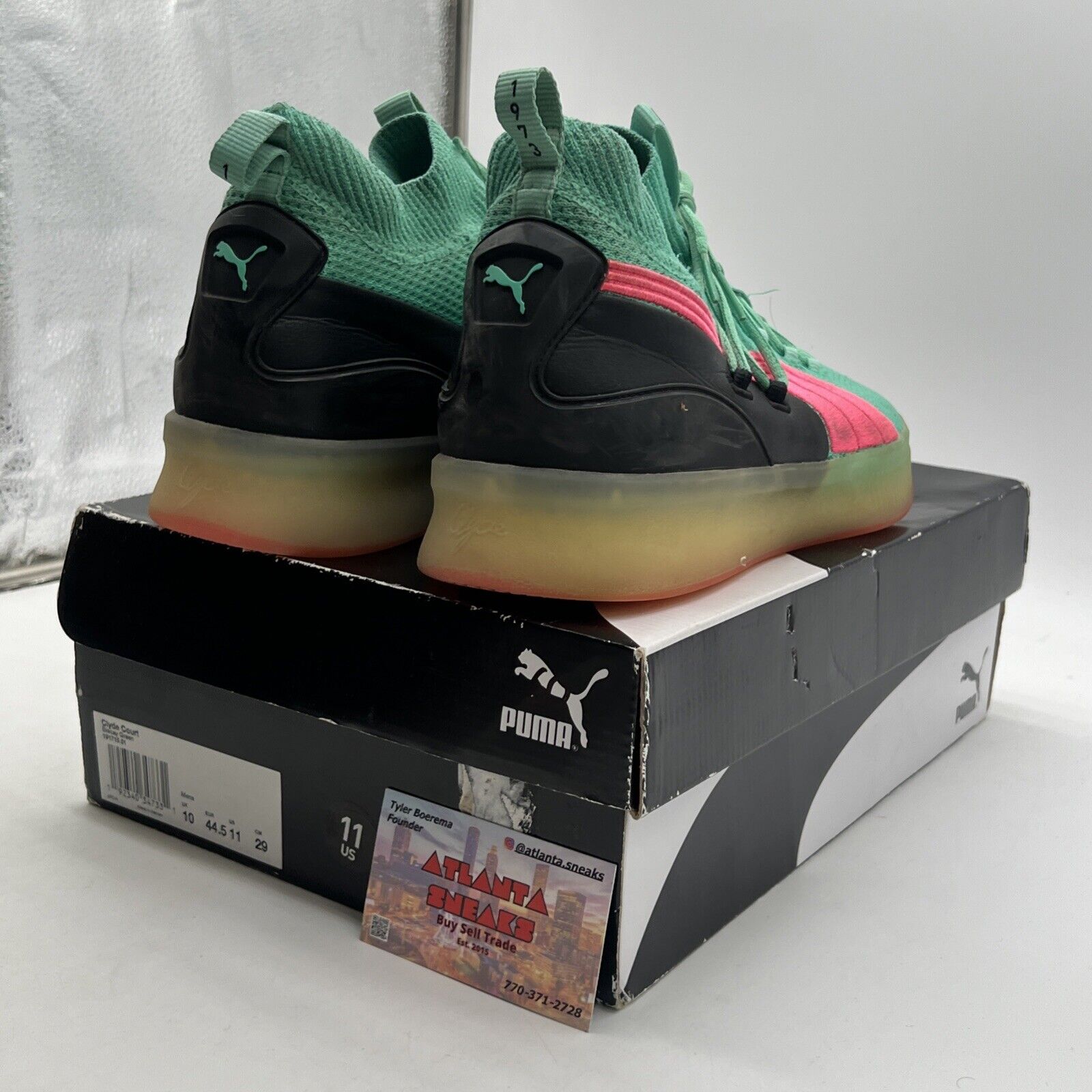 Size 10 -PUMA Men’s Clyde Court Ocean Drive Biscay Green Pink (191715-01)
