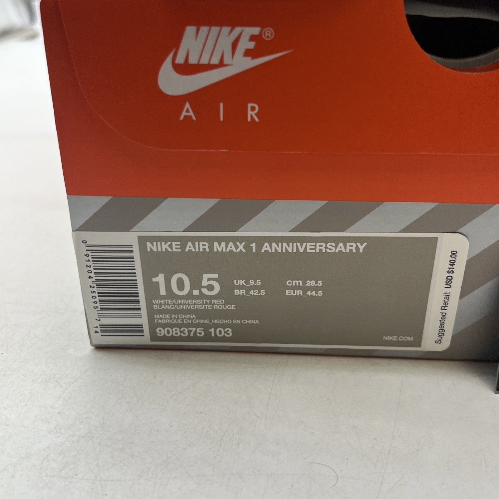 Size 10.5 - Nike Air Max 1 OG Anniversary 2017 Re-Release Red (908375-103)