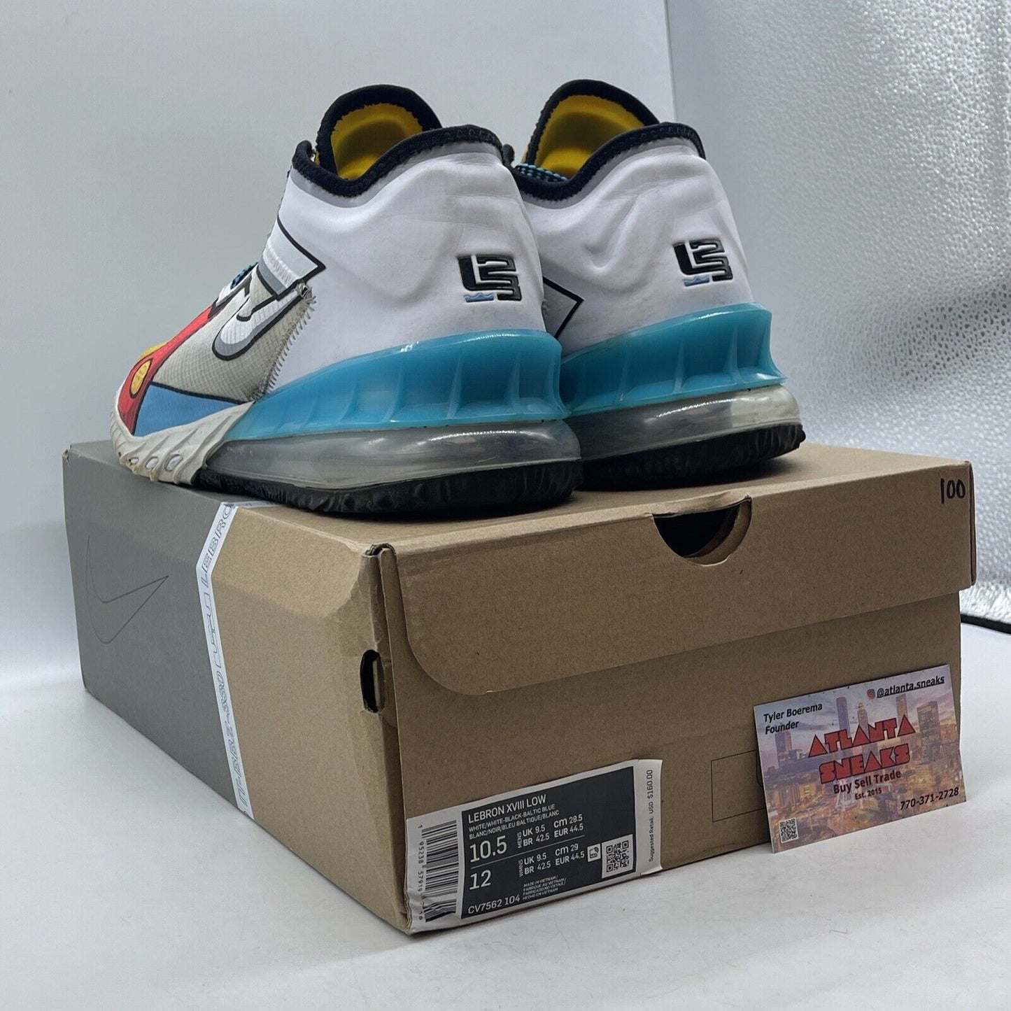 Size 10.5 - Nike LeBron 18 Low Stewie Yellow White Blue Leather (CV7562-104)