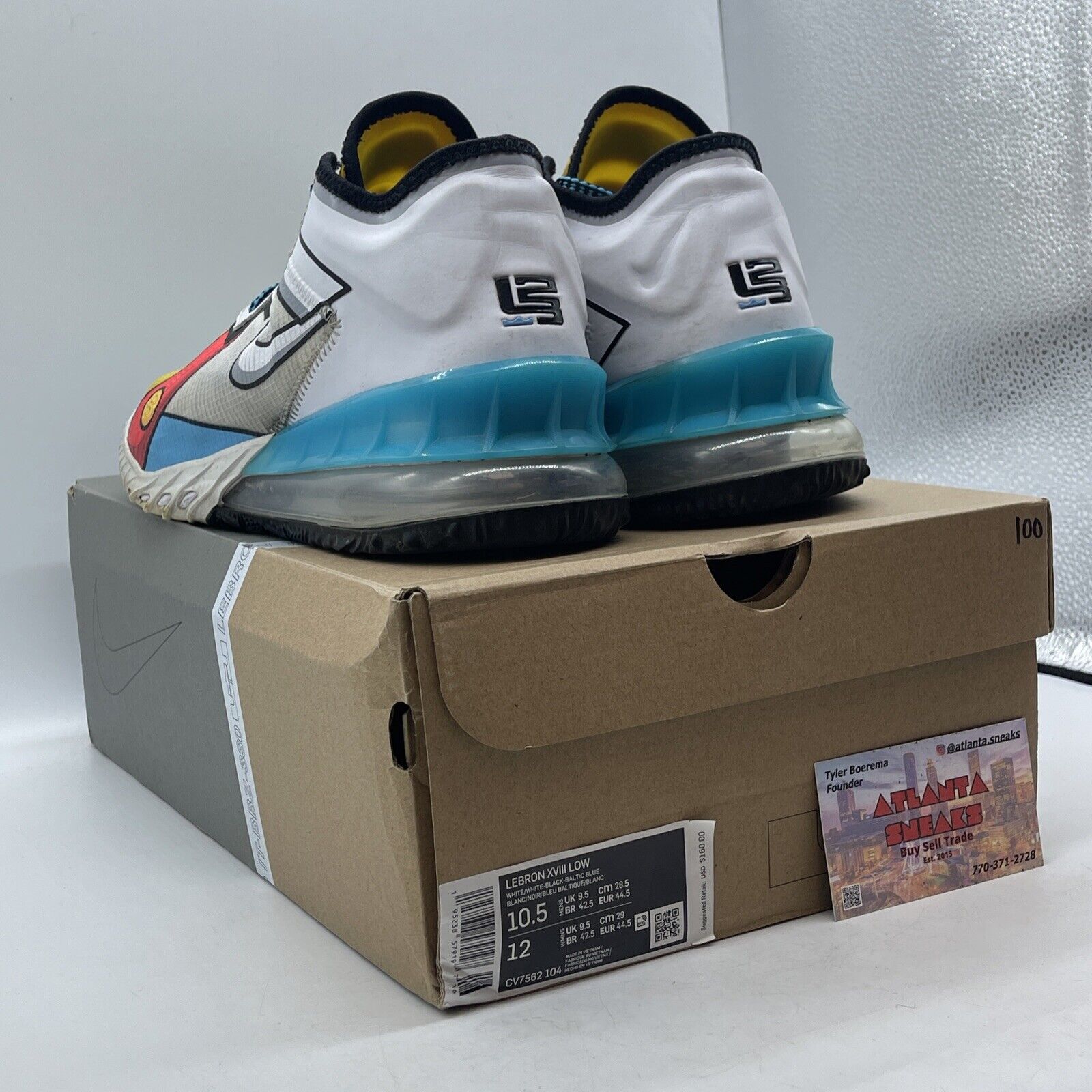 Size 10.5 - Nike LeBron 18 Low Stewie Yellow White Blue Leather (CV7562-104)