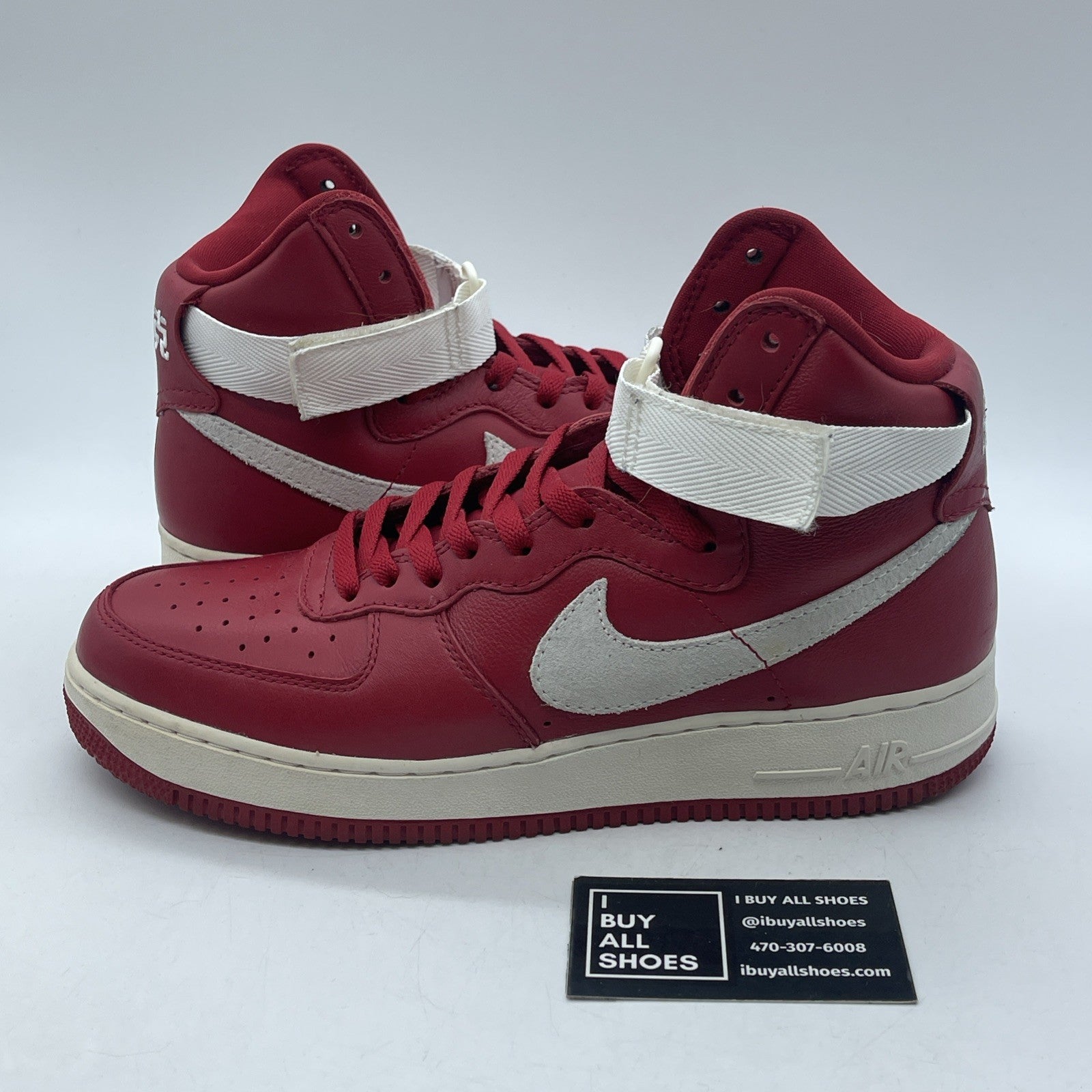 Size 9.5 - Nike Air Force 1 High NAI-KE Red Grey Suede Leather (743546-600)