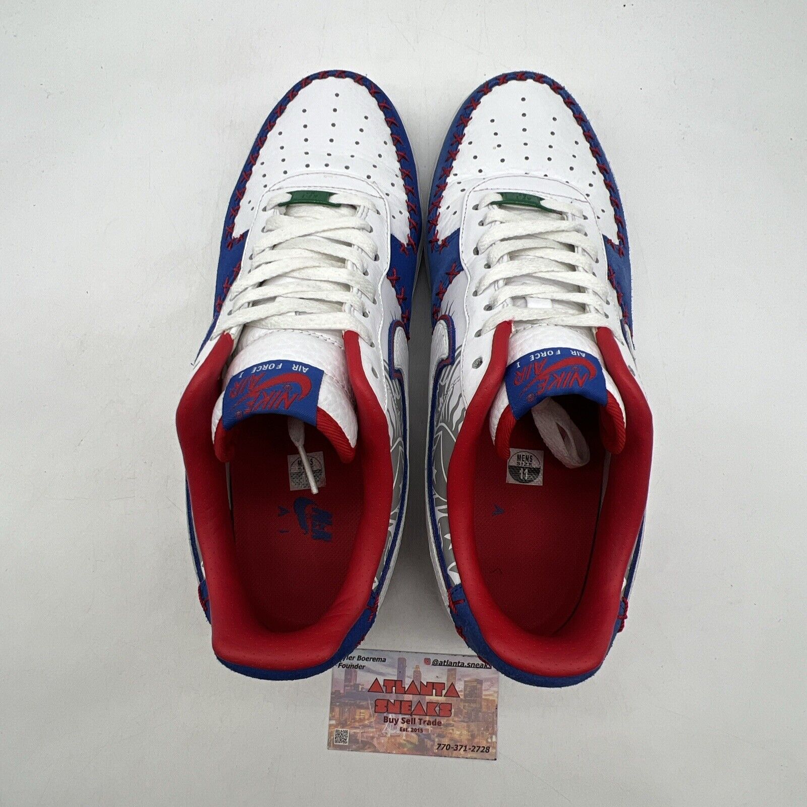 Size 11 - Nike Air Force 1 Puerto Rico Blue White Red Leather (579941-100)