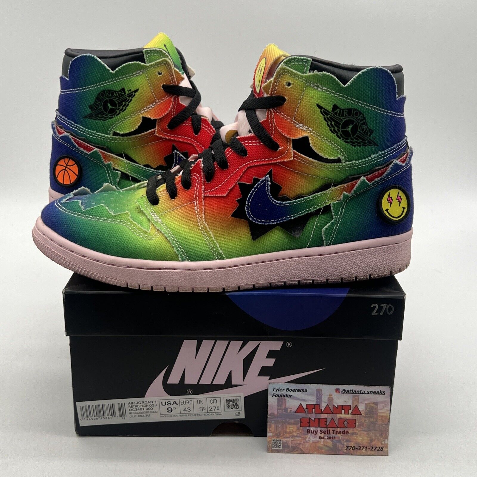 Size 9.5 - Jordan 1 Retro OG High x J Balvin Tie Dye Blue Red Green (DC3481-900)