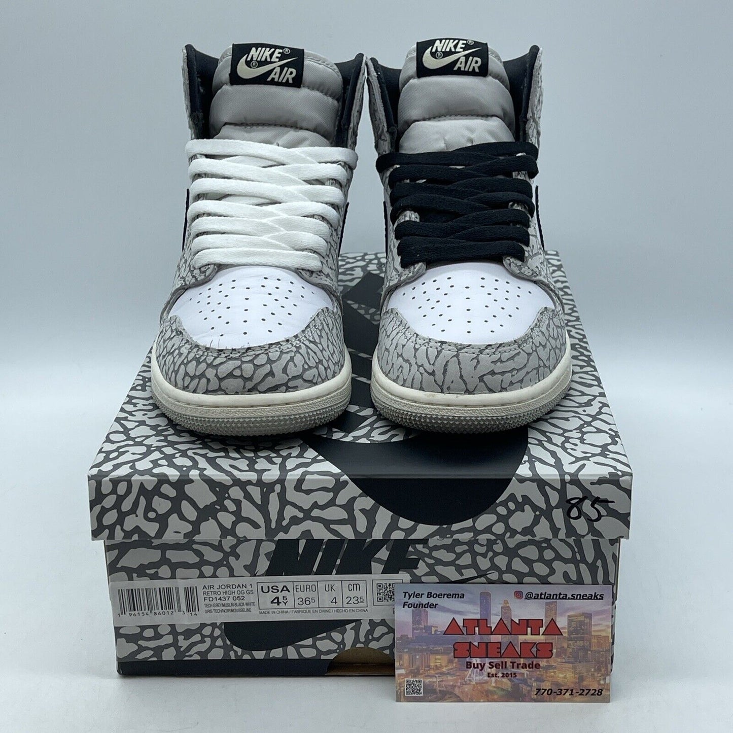 Size 4.5Y - NIKE AIR JORDAN 1 RETRO HIGH OG WHITE CEMENT BLACK (FD1437-052)