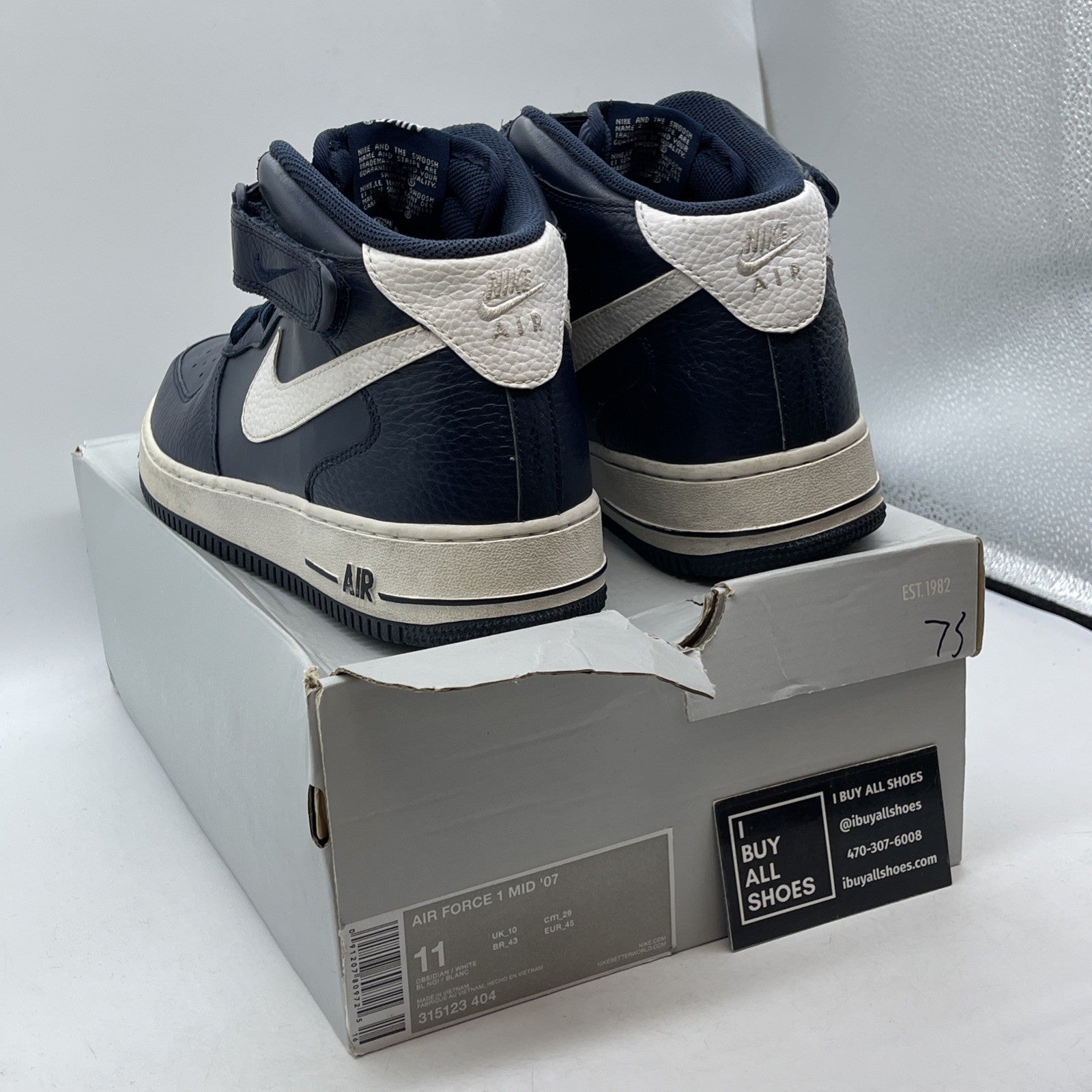 Size 11 - Nike Air Force 1 Mid Obsidian White Blue Leather (315123-404)