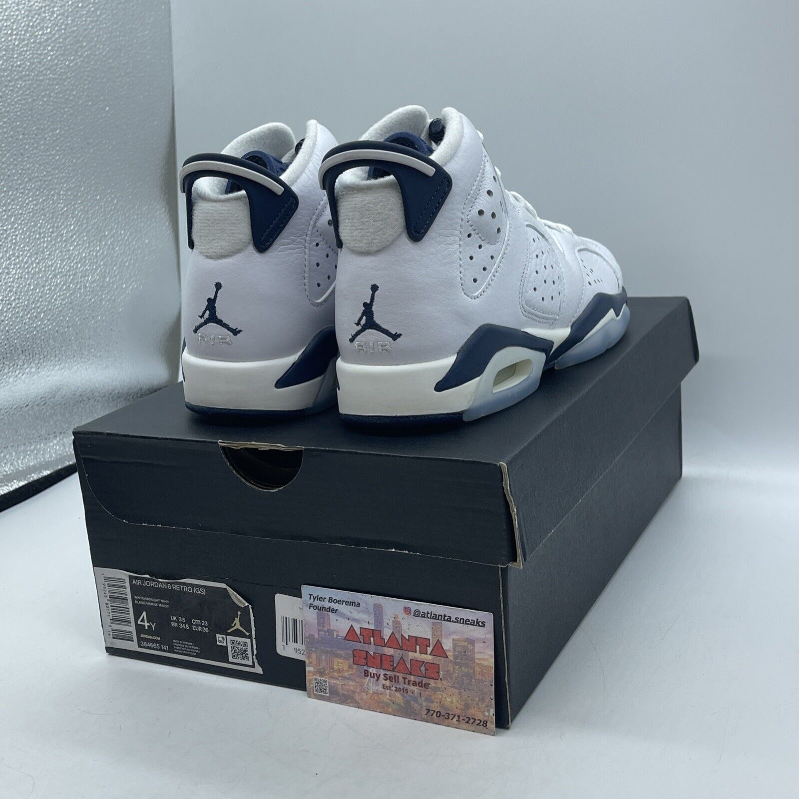 Size 4Y - Jordan 6 Retro Midnight Navy White Leather (384665-141)