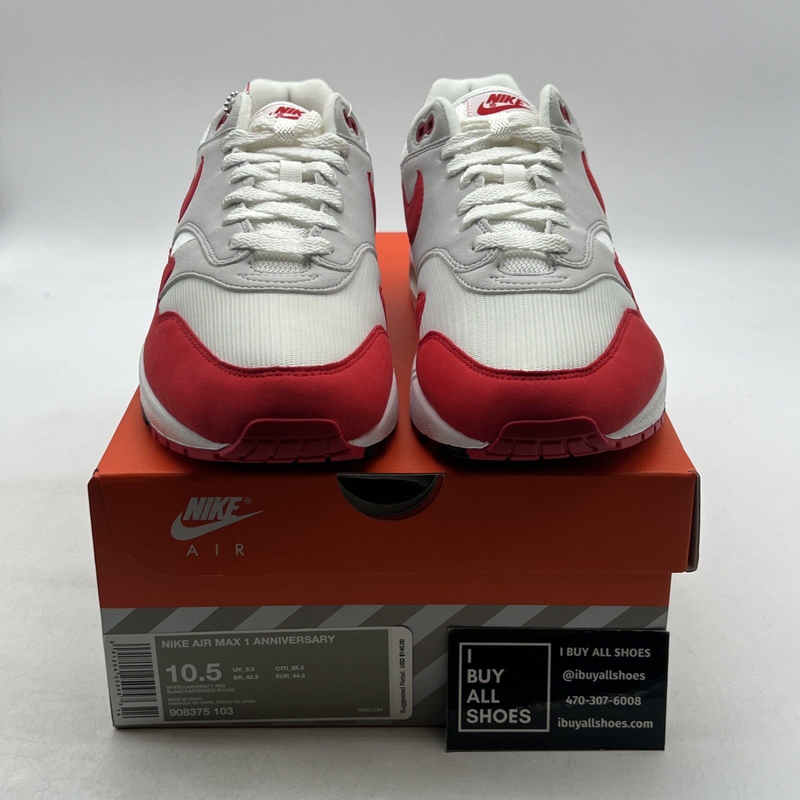 Size 10.5 - Nike Air Max 1 OG Anniversary 2017 Re-Release Red (908375-103)