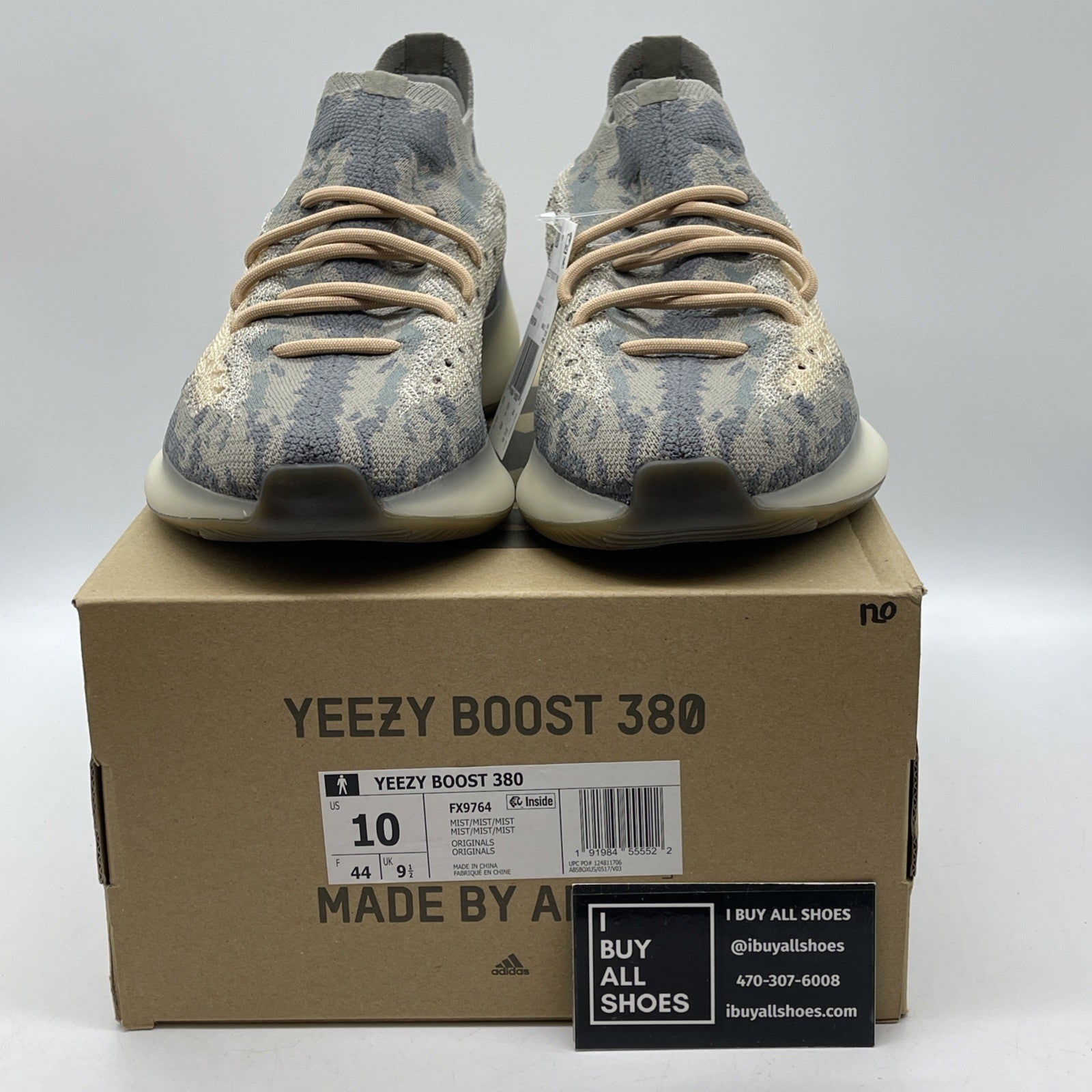 Size 10 - adidas Yeezy Boost 380 Mist Non-Reflective Blue Tan Suede (FX9764)