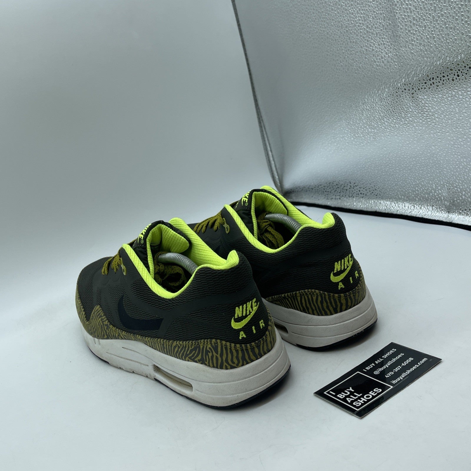 Size 13 - Nike Air Max 1 Premium Tape Yellow Zebra Grey Green (599514-007)