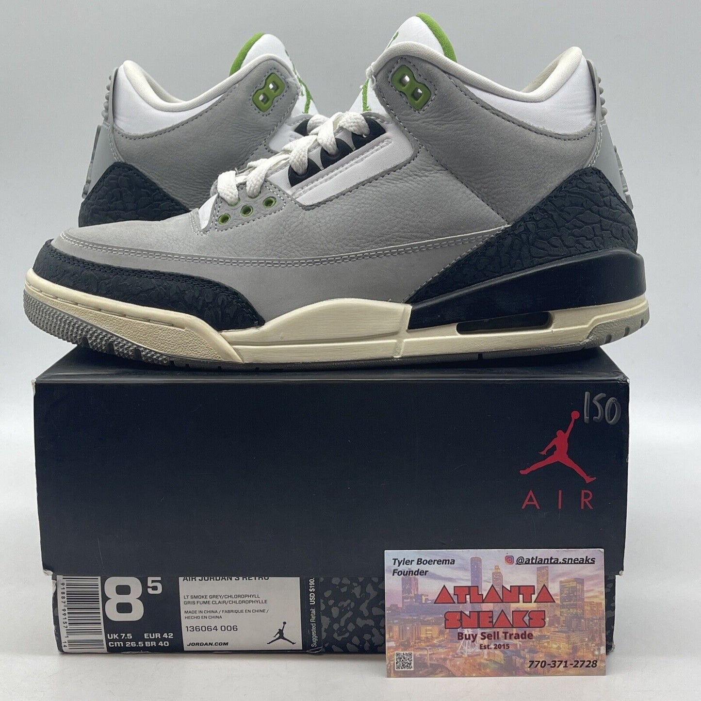 Size 8.5 - Air Jordan 3 Retro Chlorophyll White Black Gray Green (136064-006)