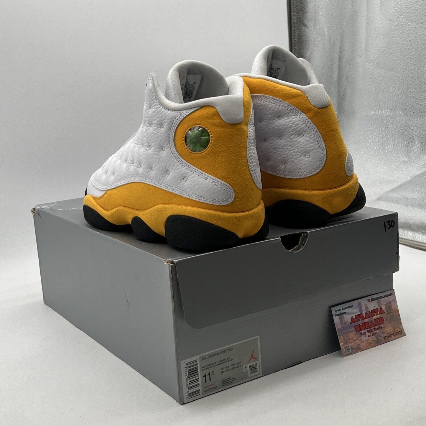 Size 11.5 - Jordan 13 Del Sol 2022 Black White Yellow Suede Leather (414571-167)