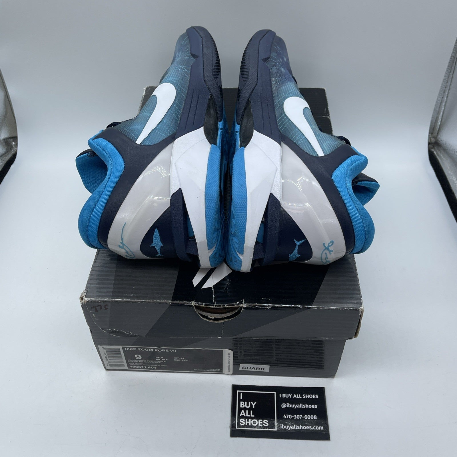 Size 9 - Nike Zoom Kobe 7 System Shark Blue White Leather (488371-401)