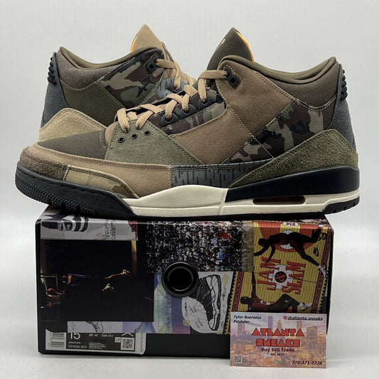 Size 15 - Jordan 3 Retro Patchwork 2021 Green Black Tan Suede (DO1830-200)