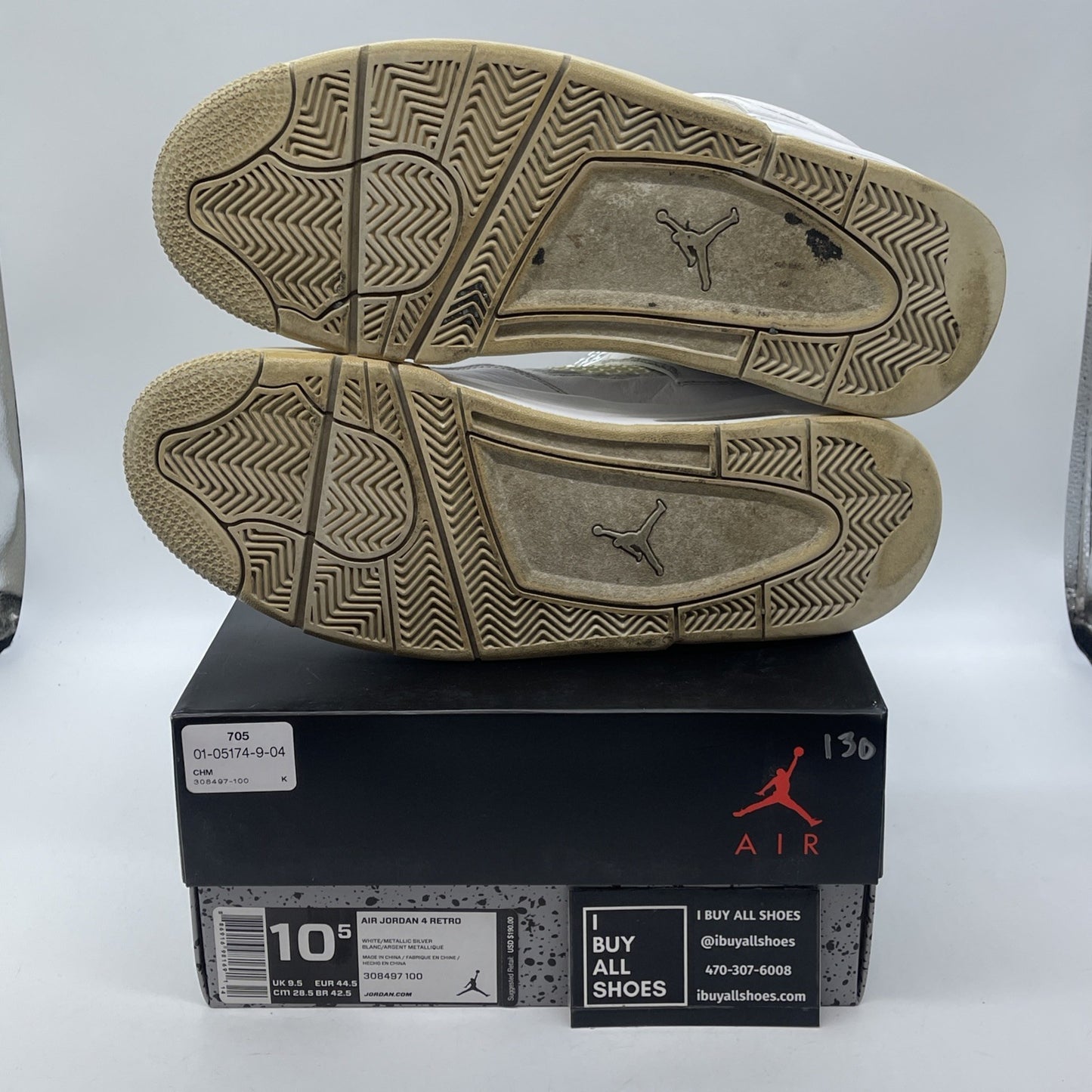 Size 10.5 - Jordan 4 Retro Mid Pure Money White Silver Leather (308497-100)