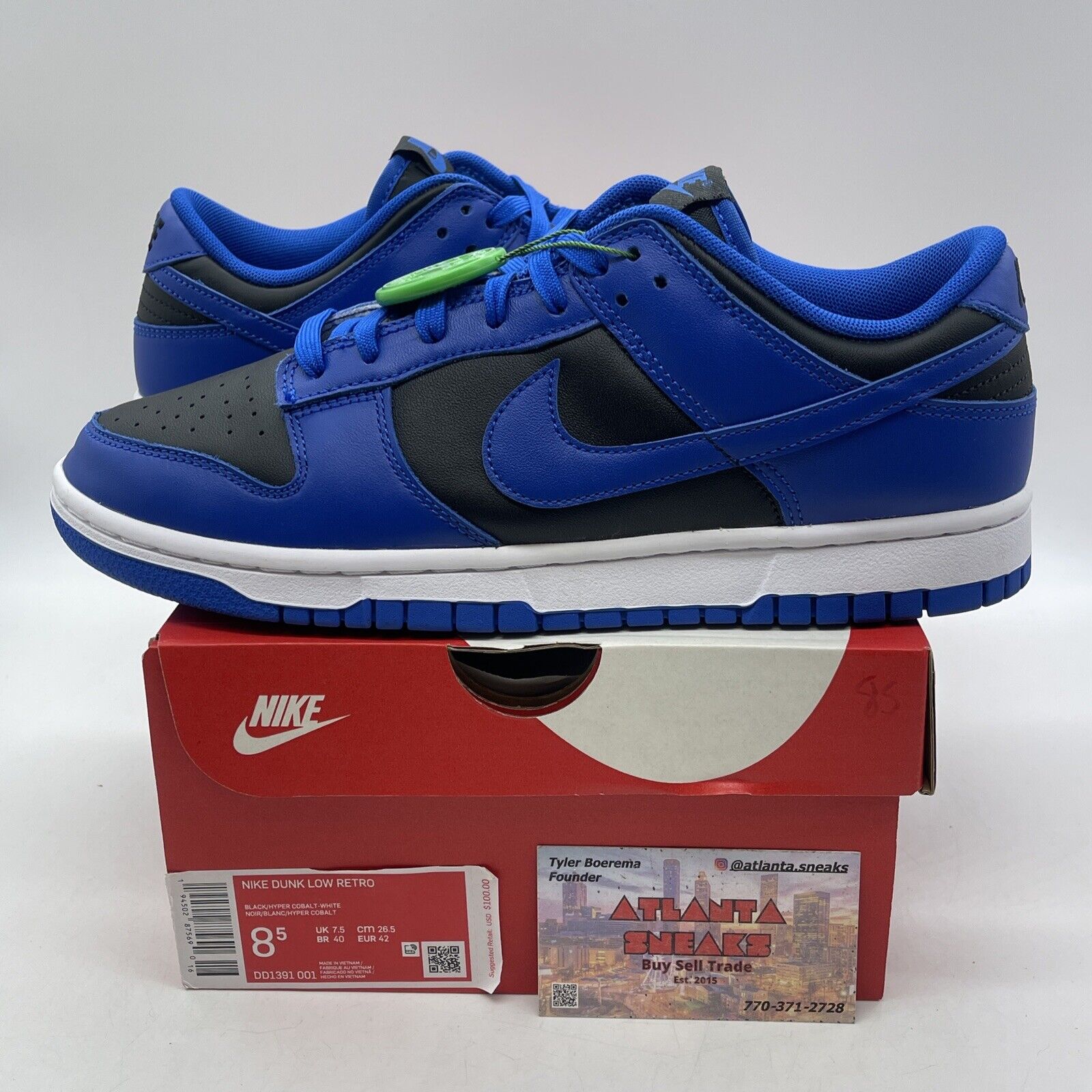 Size 8.5 - Nike Dunk Low Hyper Cobalt Black Blue White Leather (DD1391-001)