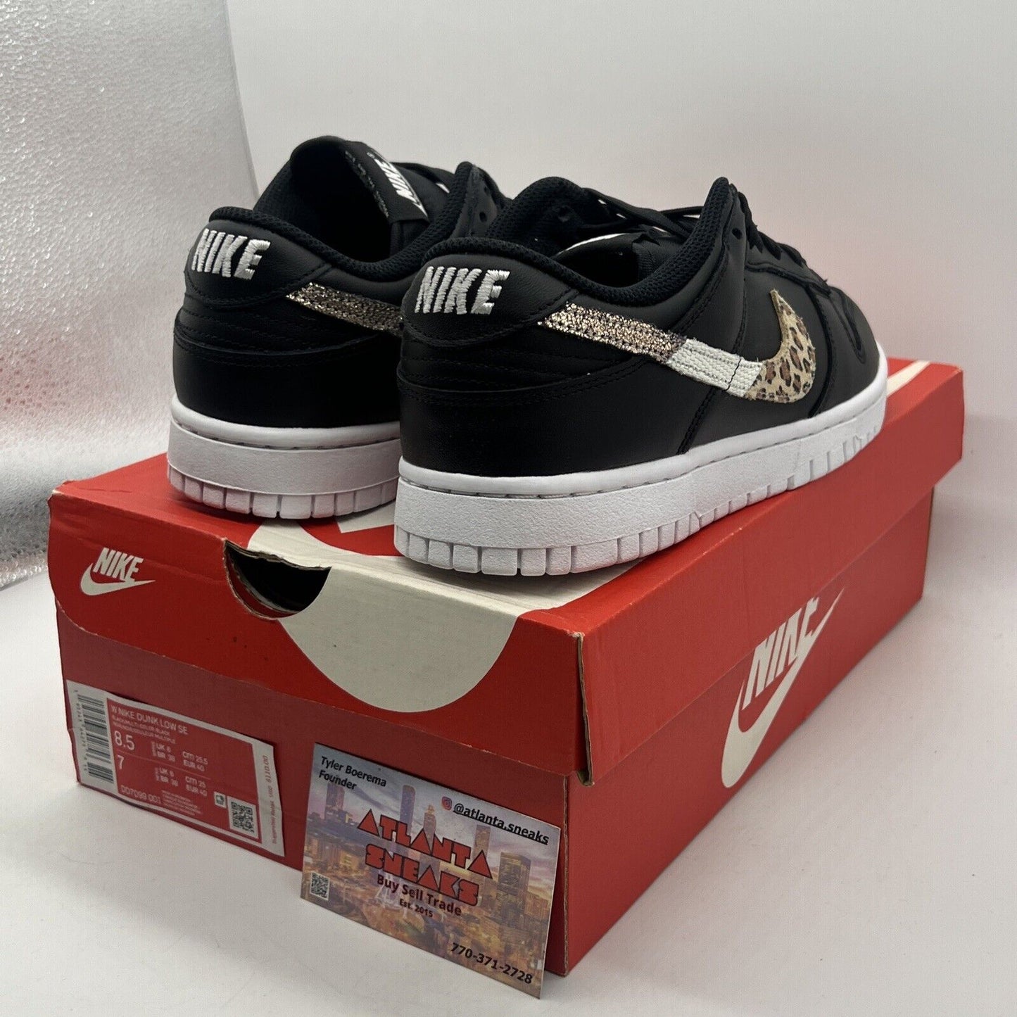 Size 8.5 - Nike Dunk SE Low Primal Black W Black White Leather (DD7099-001)