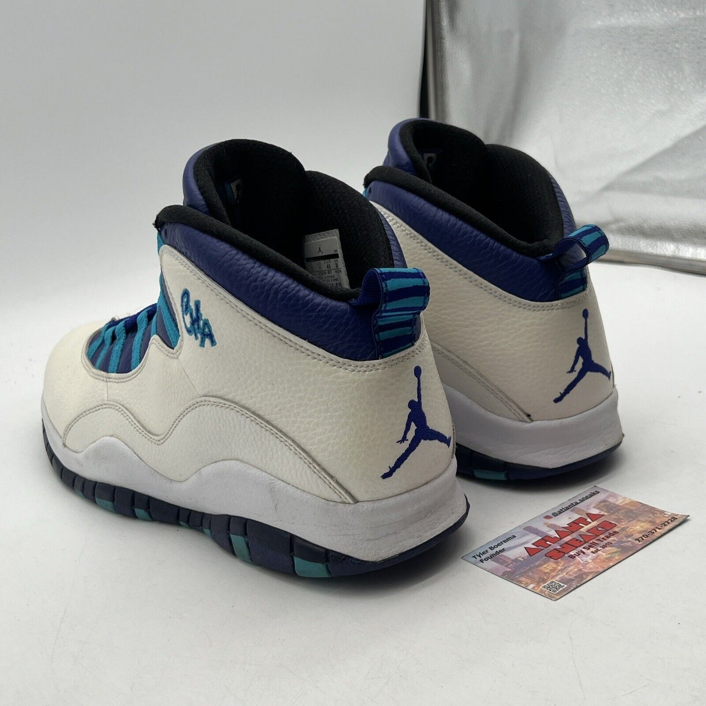 Size 12 - Air Jordan 10 Retro Charlotte Hornets White Leather Purple 310805-107