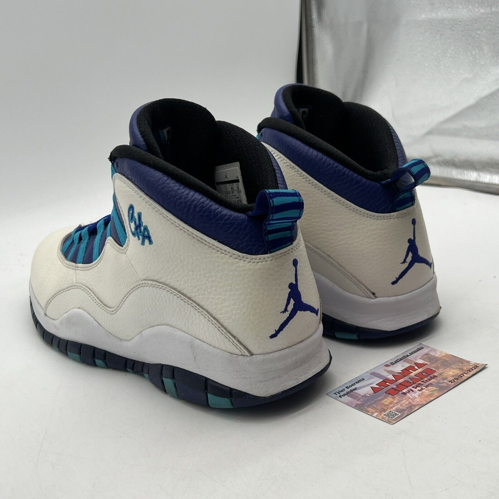 Size 12 - Air Jordan 10 Retro Charlotte Hornets White Leather Purple 310805-107