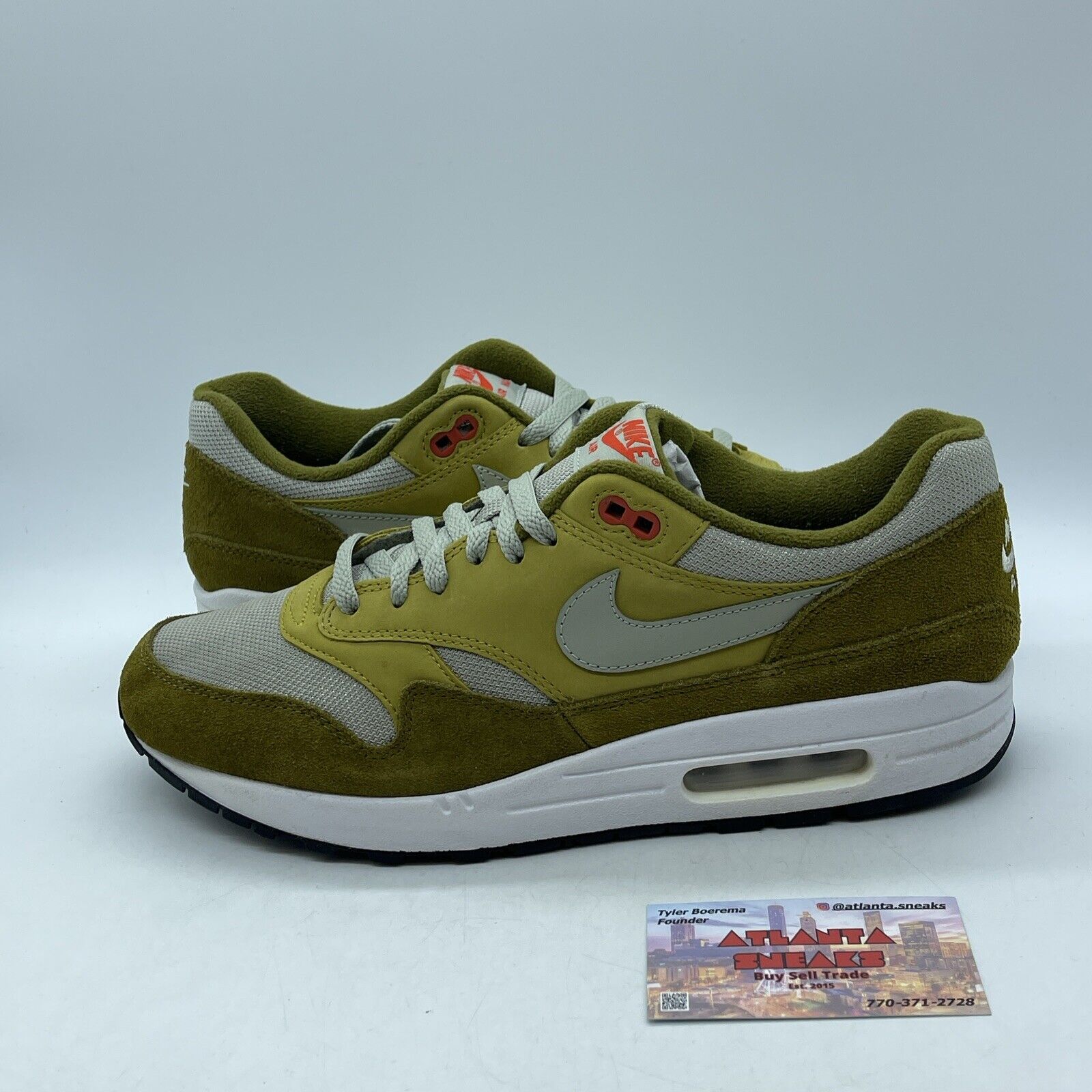 Size 11 - Nike Air Max 1 Premium Retro Green Curry Suede Leather (908366-300)