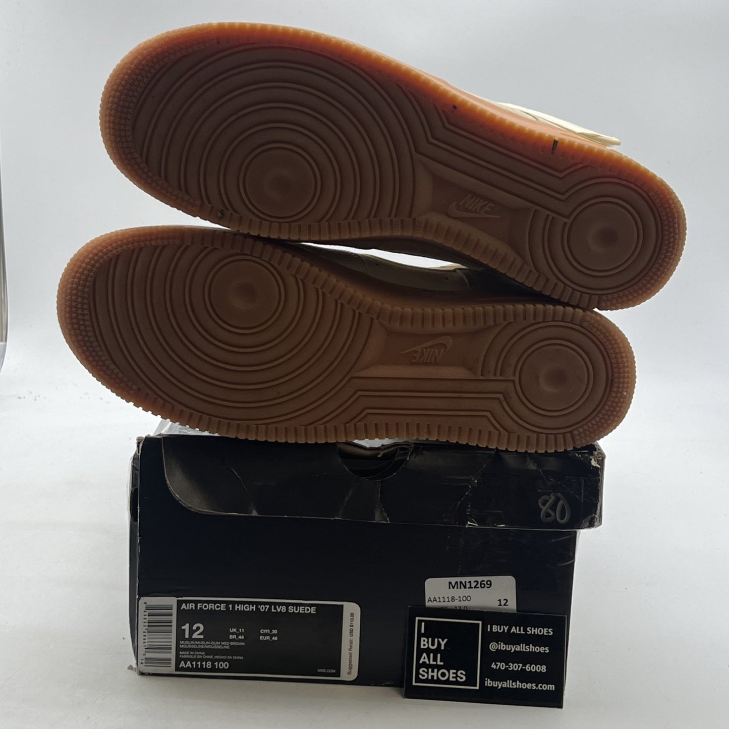 Size 12 - Nike Air Force 1 07 LV8 Suede High Mushroom (AA1118-100)