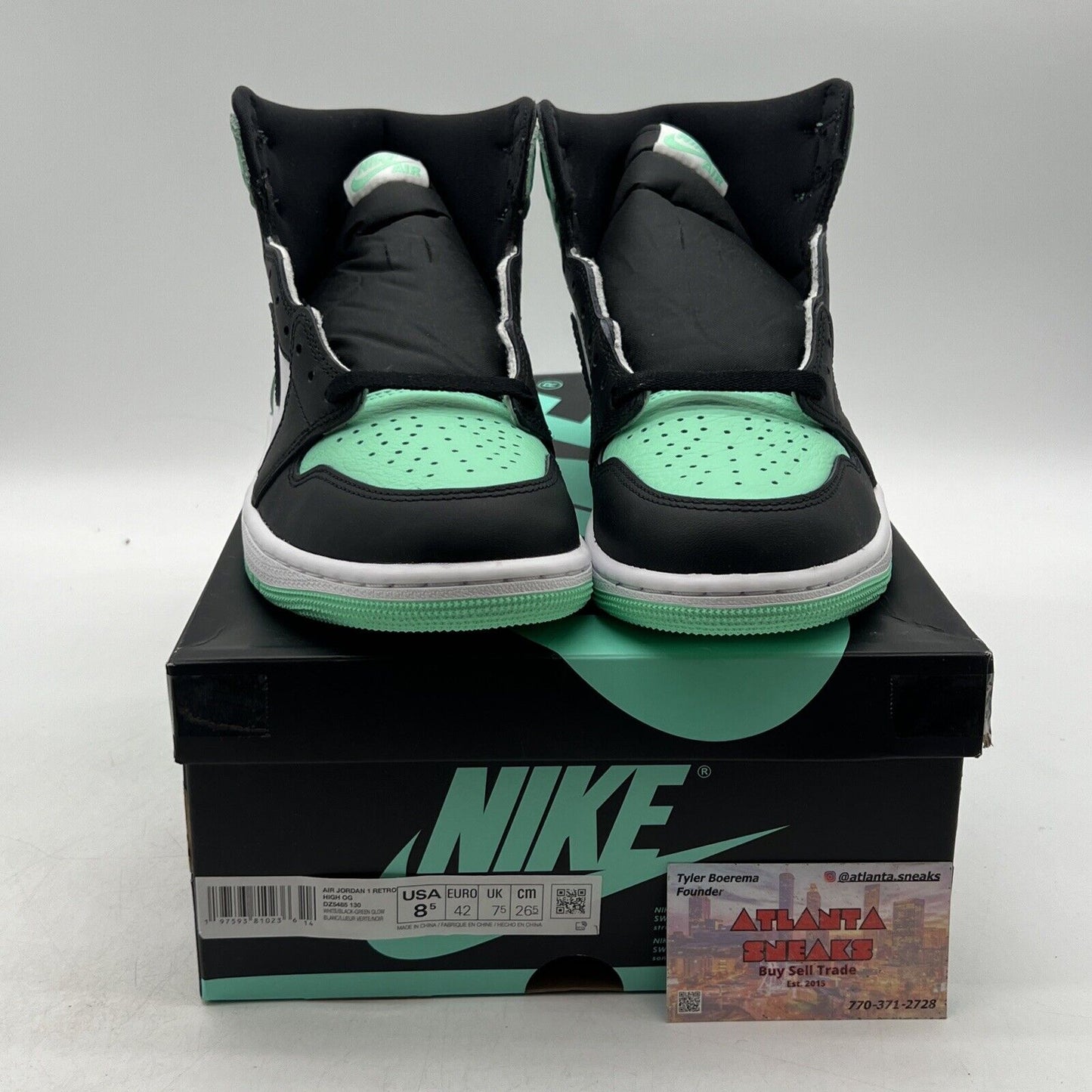 Size 8.5- Air Jordan 1 Retro OG High Green Glow White Black Leather.(DZ5495-130)