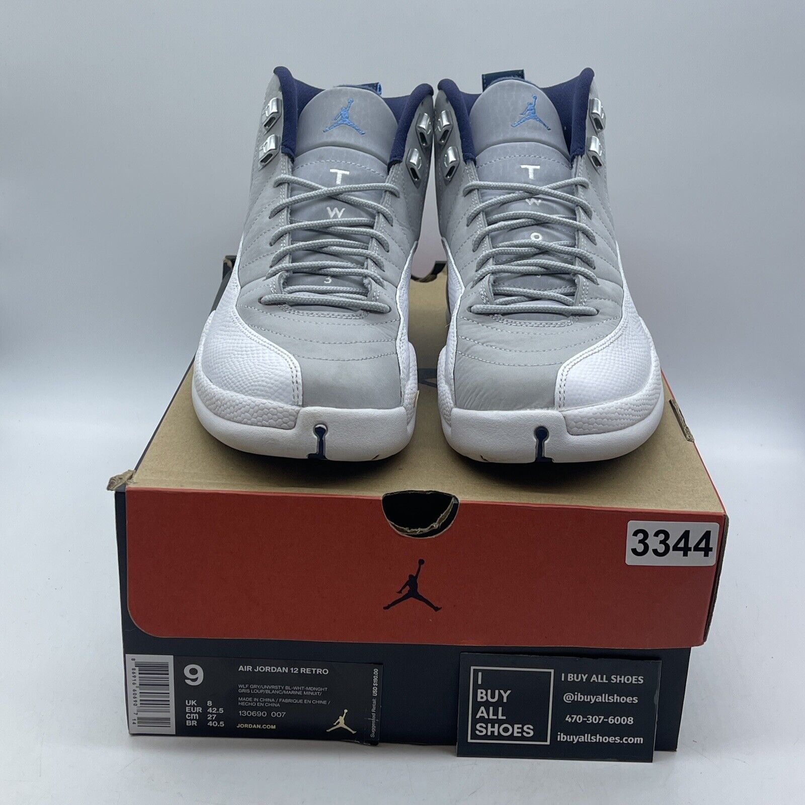 Size 9 - Air Jordan 12 Retro Grey University Blue Suede Leather (130690-007)