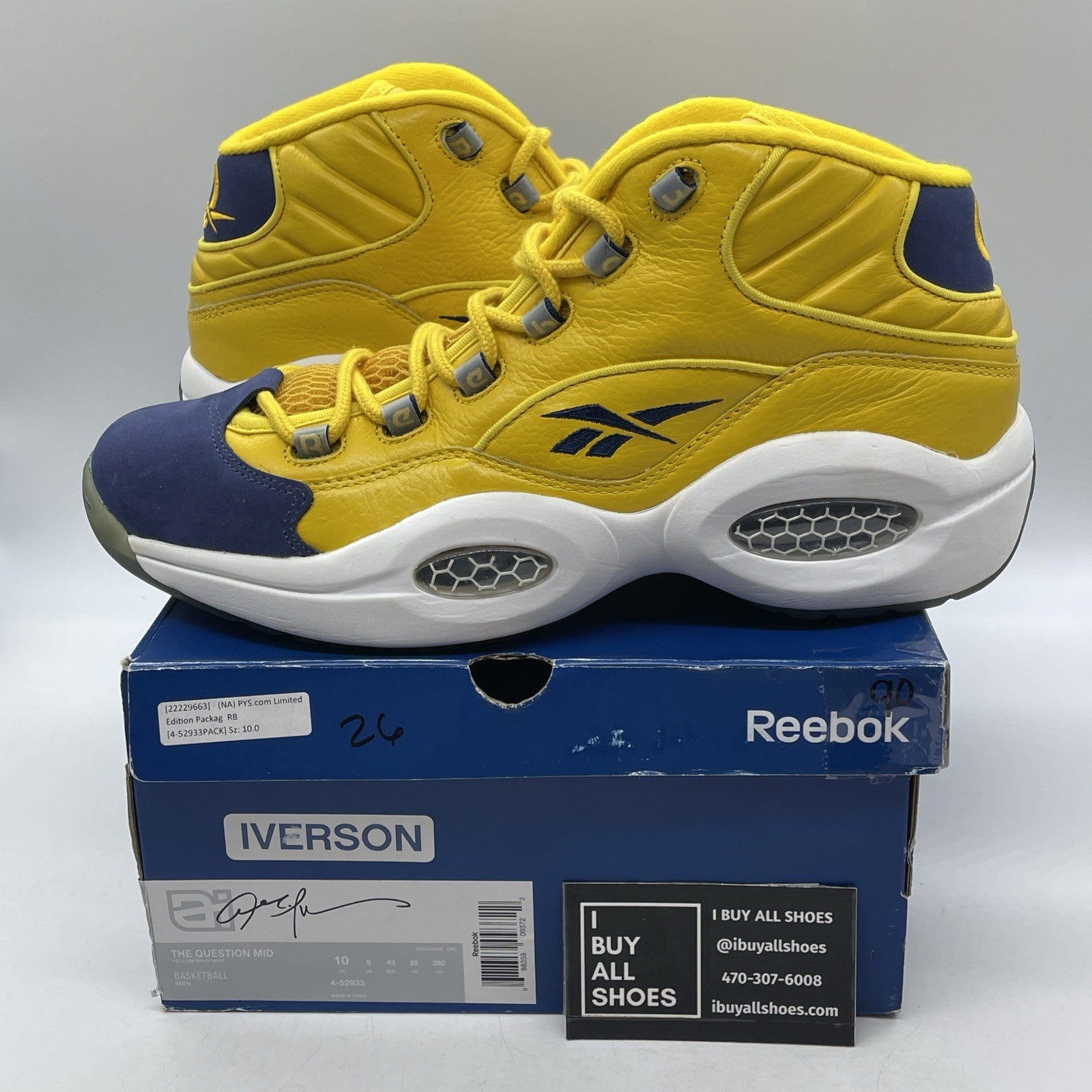 Size 10 - Reebok Question Mid All Star Blue Yellow Suede Leather (4-52933)