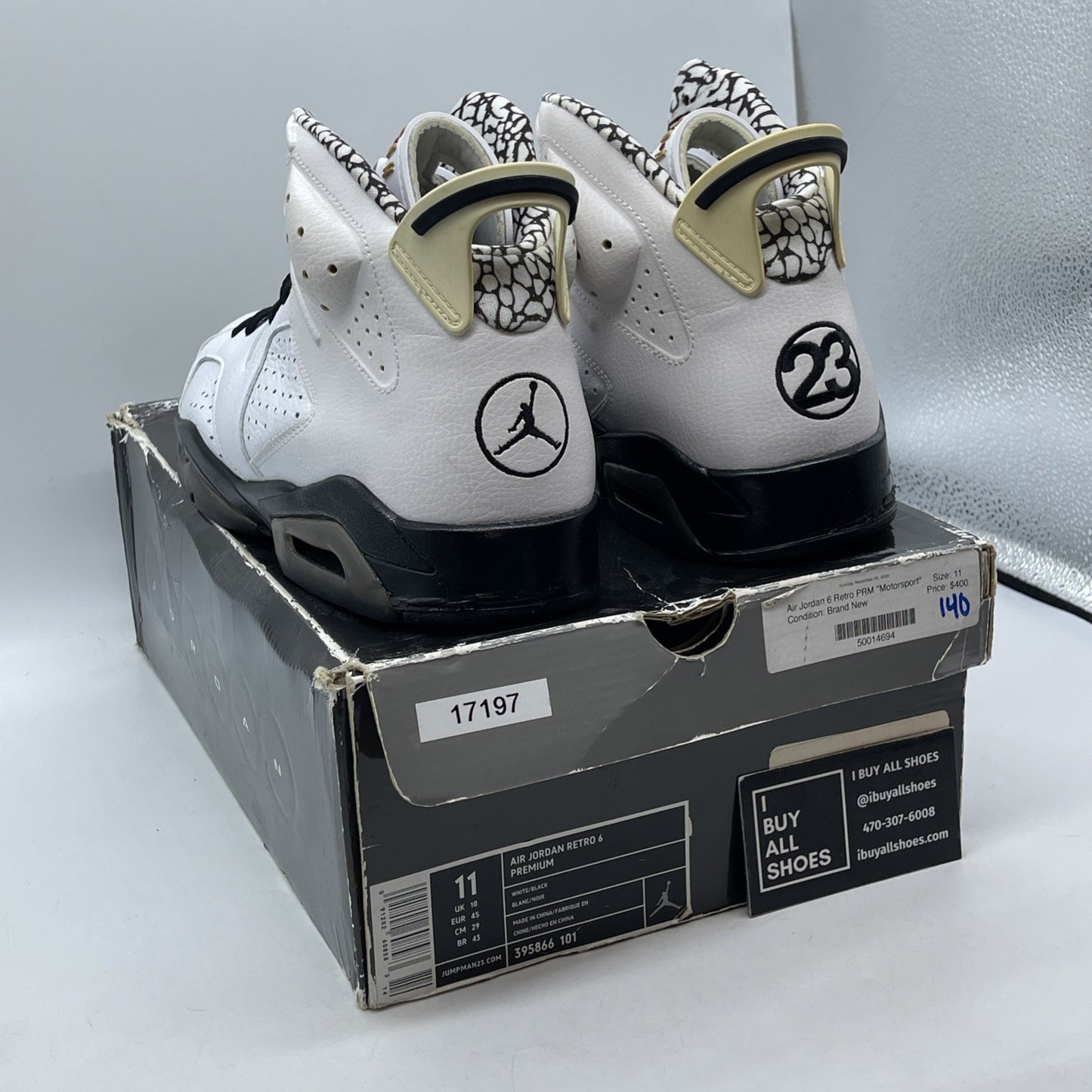 Size 11 - Air Jordan 6 Retro Premium Motorsports White Leather (395866-101)