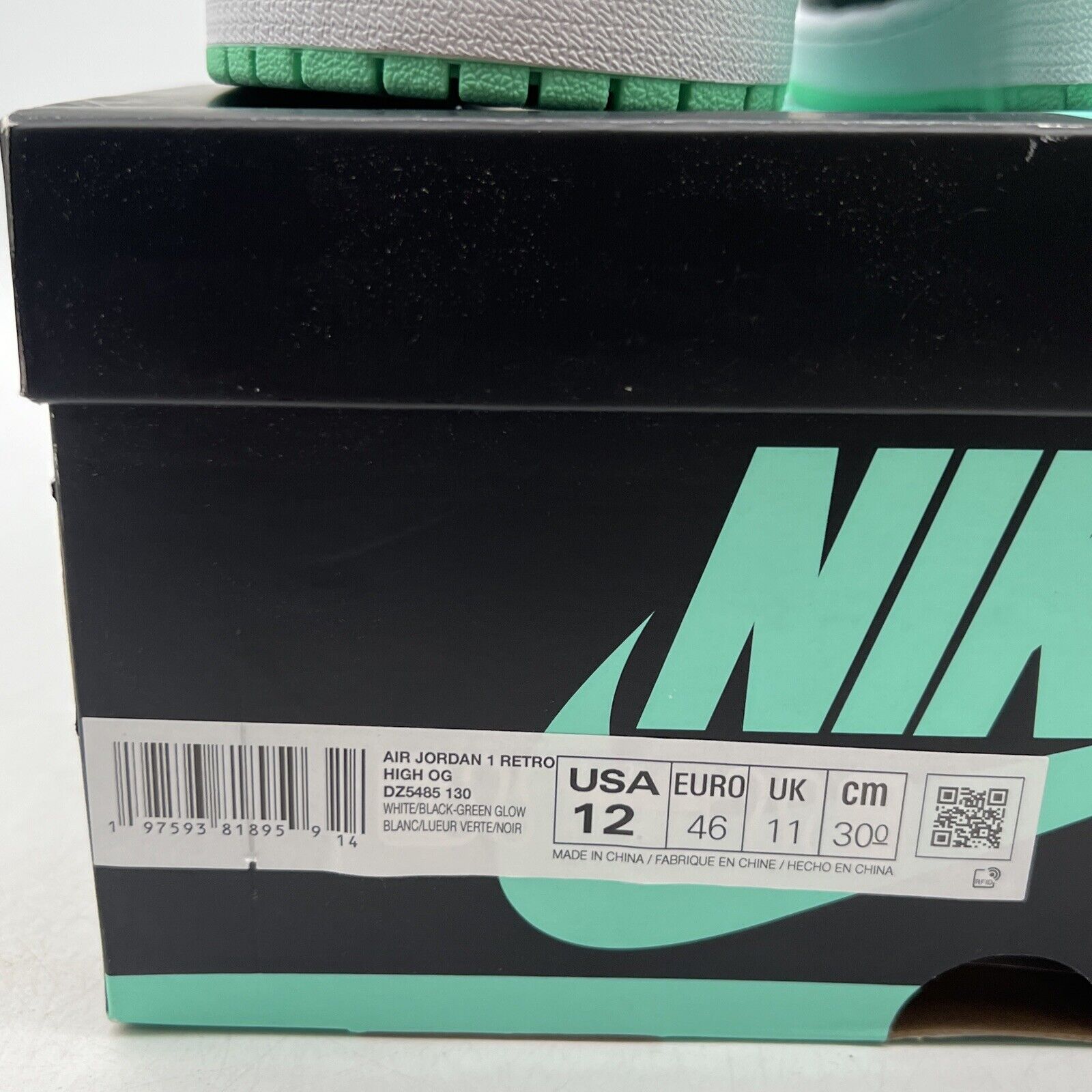 Size 12 - Air Jordan 1 Retro OG High Green Glow White Black Leather.(DZ5495-130)