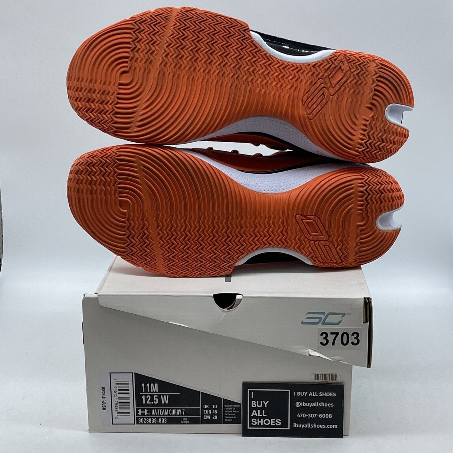 Size 11 - Under Armour Curry 7 Team Team Orange Black White Suede (3023838-803)