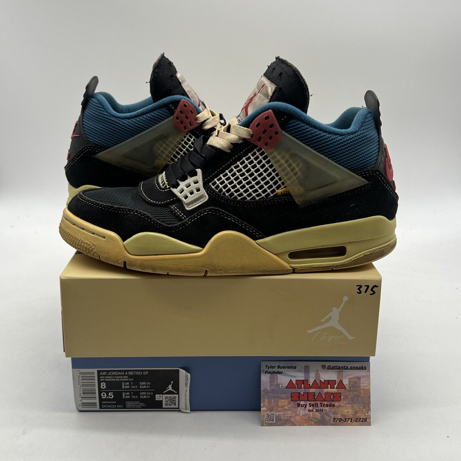 Size 8 - Jordan 4 Retro x Union LA Mid Off Noir (DC9533-001)