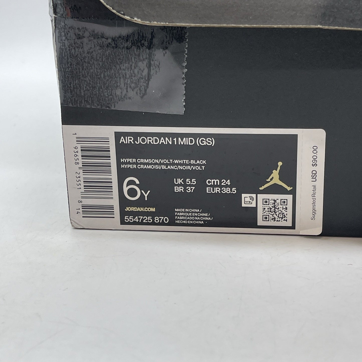 Size 6Y (GS) - Jordan 1 Mid Notebook White Orange Black Leather (554725-870)