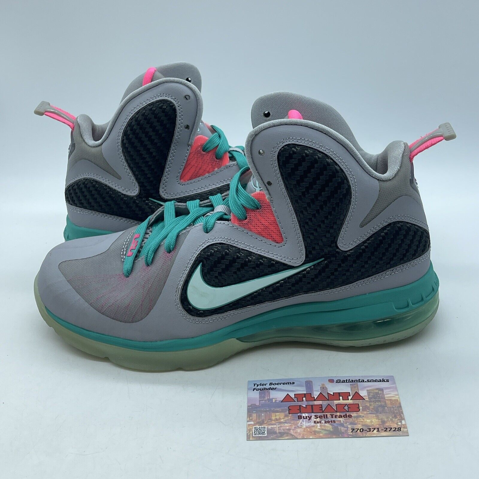 Size 7Y - Nike Lebron 9 South Beach Florida GS 2012 Leather Grey (472664-006)