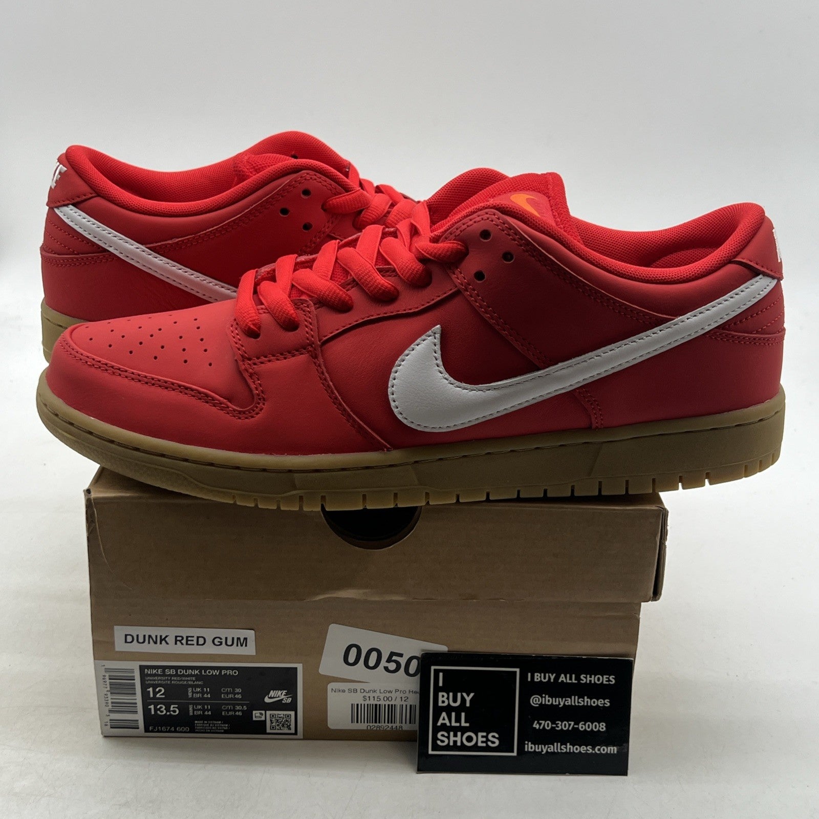 Size 12 - Nike SB Dunk Low Pro University Red Gum Sneakers 2024 (FJ1674-600)