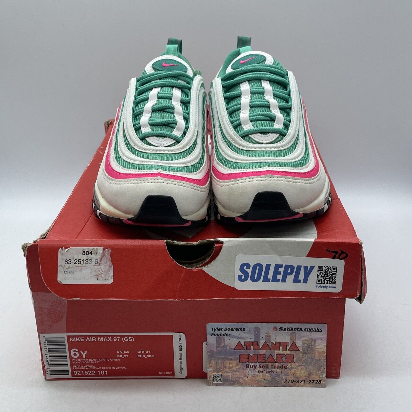 Size 6Y (GS) - Nike Air Max 97 Low South Beach  Green Pink White (921522-101)